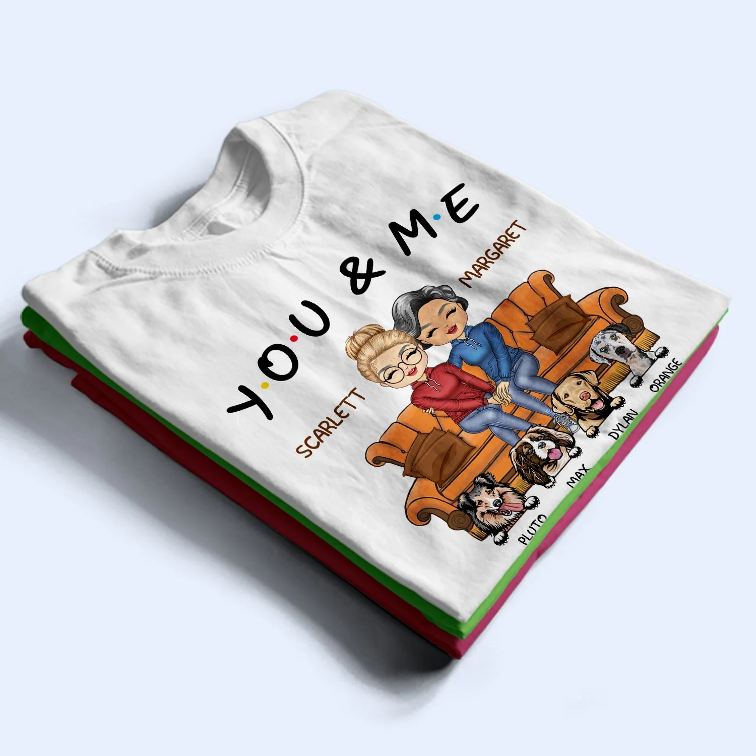 You And Me And The Pets - Birthday, Anniversary Gift For Spouse, Lover, Husband, Wife, Boyfriend, Girlfriend, Couple Who Love Dogs, Cats - Personalized Custom T Shirt - Image 2