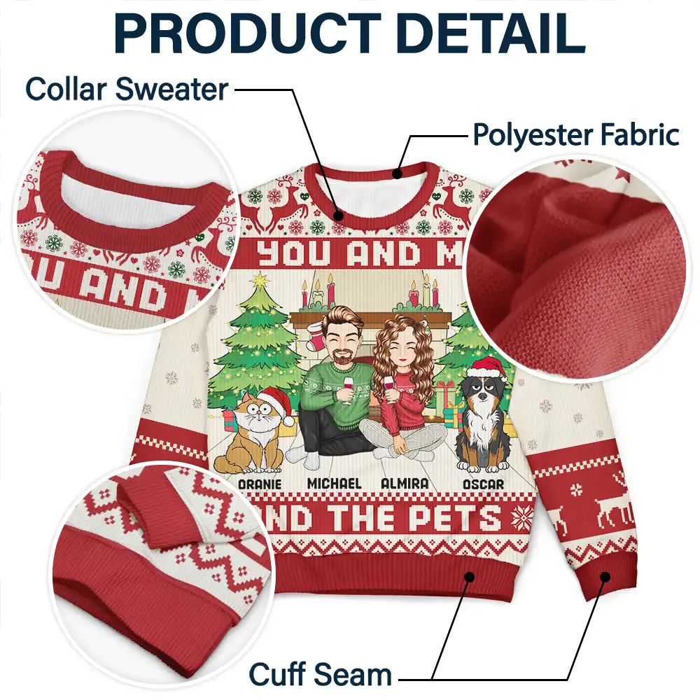 You And Me And The Pets - Personalized Unisex Ugly Sweater - Image 6
