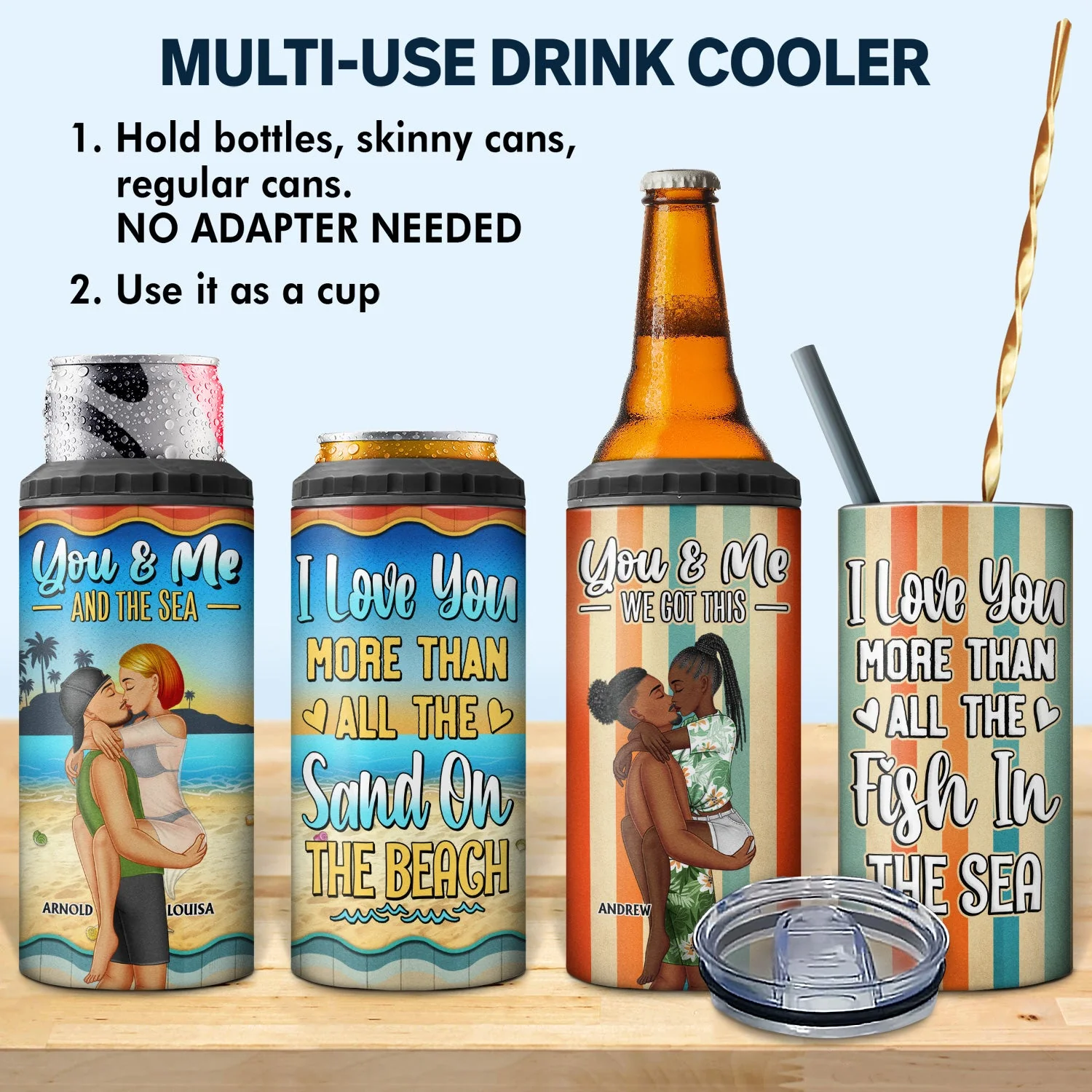You And Me And The Sea - Birthday, Loving, Anniversary, Vacation, Travel Gift For Spouse, Husband, Wife, Couple, Boyfriend, Girlfriend - Personalized 4 In 1 Can Cooler Tumbler - Image 2