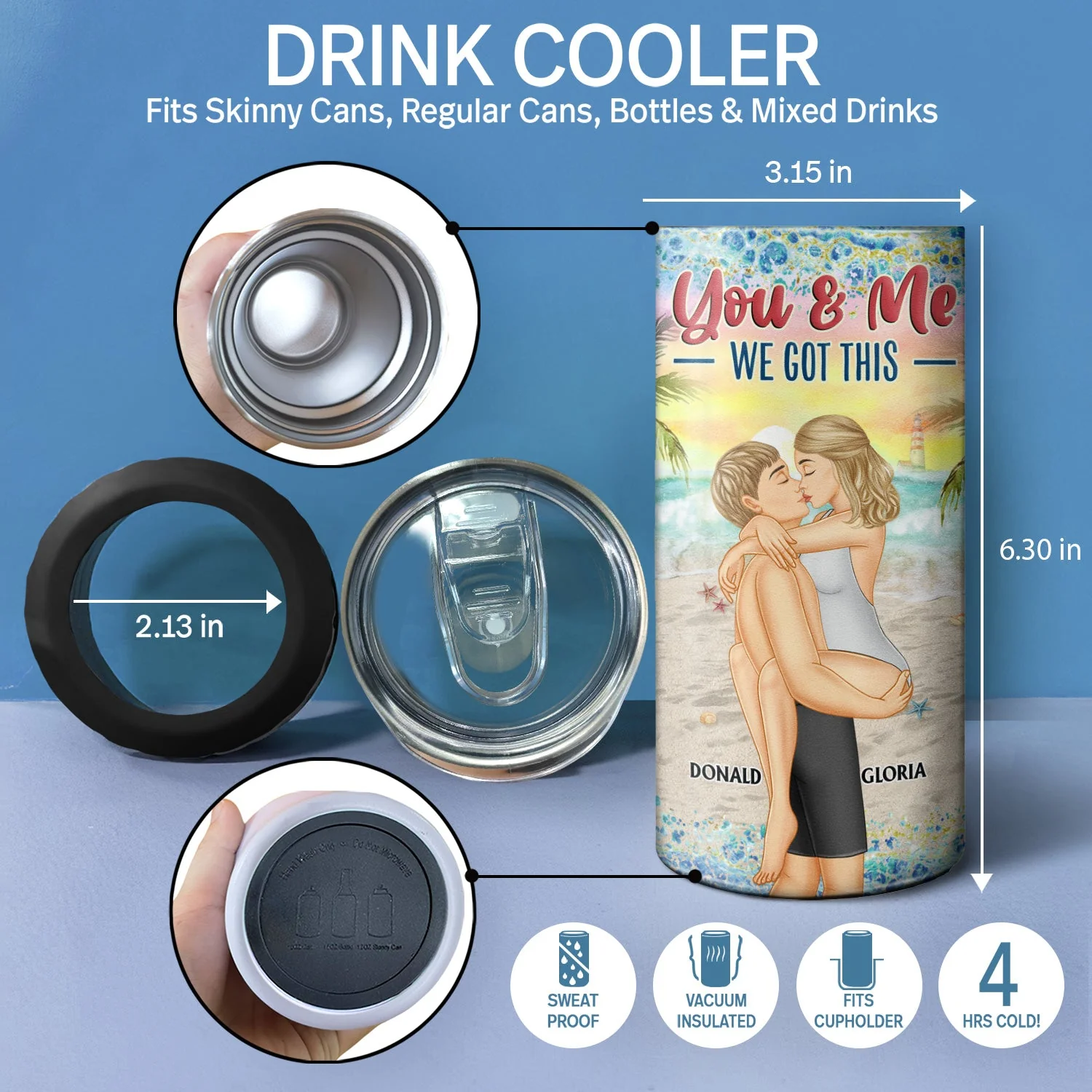 You And Me And The Sea - Birthday, Loving, Anniversary, Vacation, Travel Gift For Spouse, Husband, Wife, Couple, Boyfriend, Girlfriend - Personalized 4 In 1 Can Cooler Tumbler - Image 4