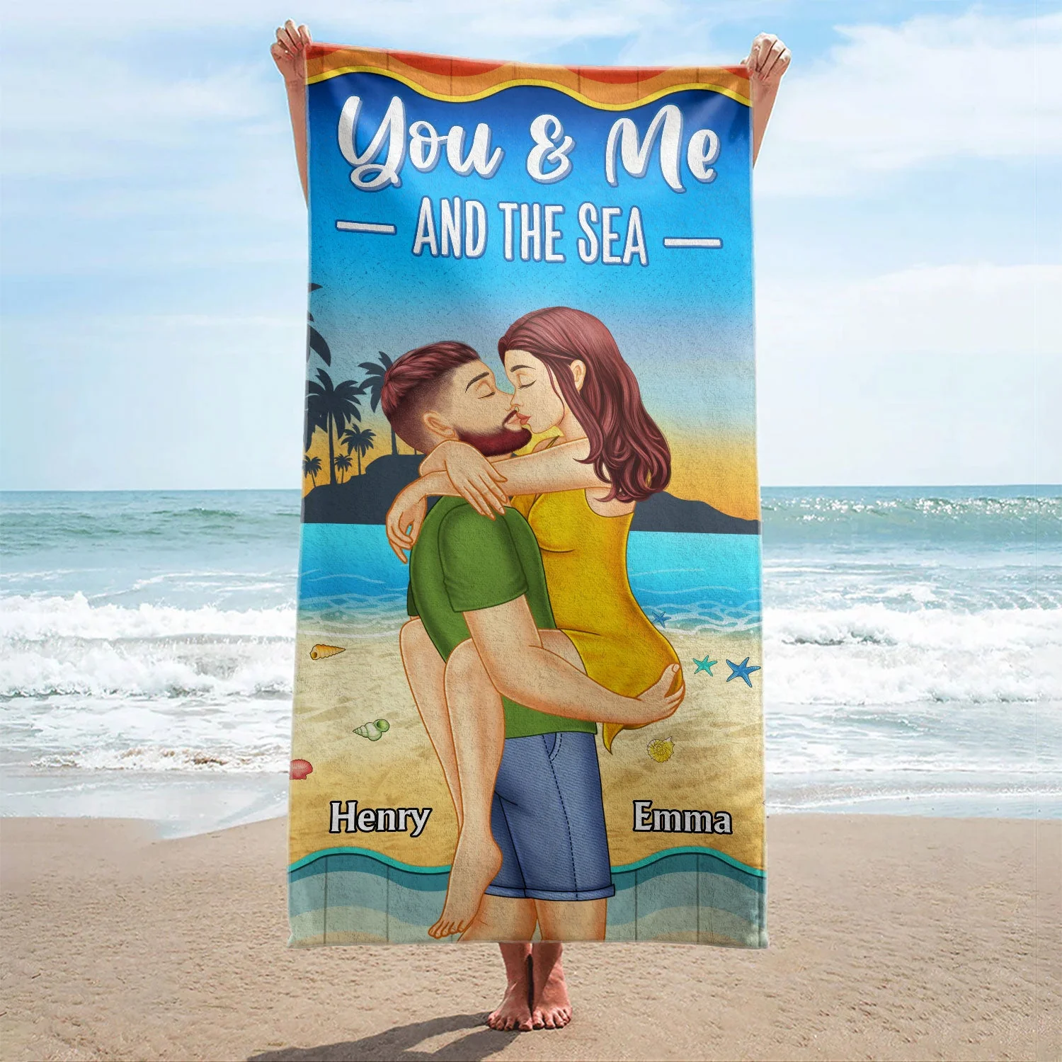 You And Me And The Sea - Birthday, Loving, Anniversary, Vacation, Travel Gift For Spouse, Husband, Wife, Couple, Boyfriend, Girlfriend - Personalized Beach Towel - Image 2