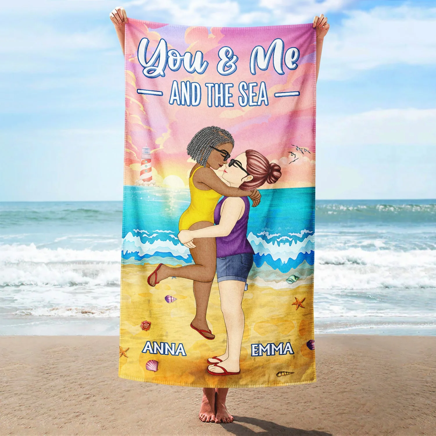 You And Me And The Sea - Loving, Anniversary, Vacation, Travel Gift For Spouse, Husband, Wife, Couple, Boyfriend, Girlfriend - Personalized Beach Towel - Image 2