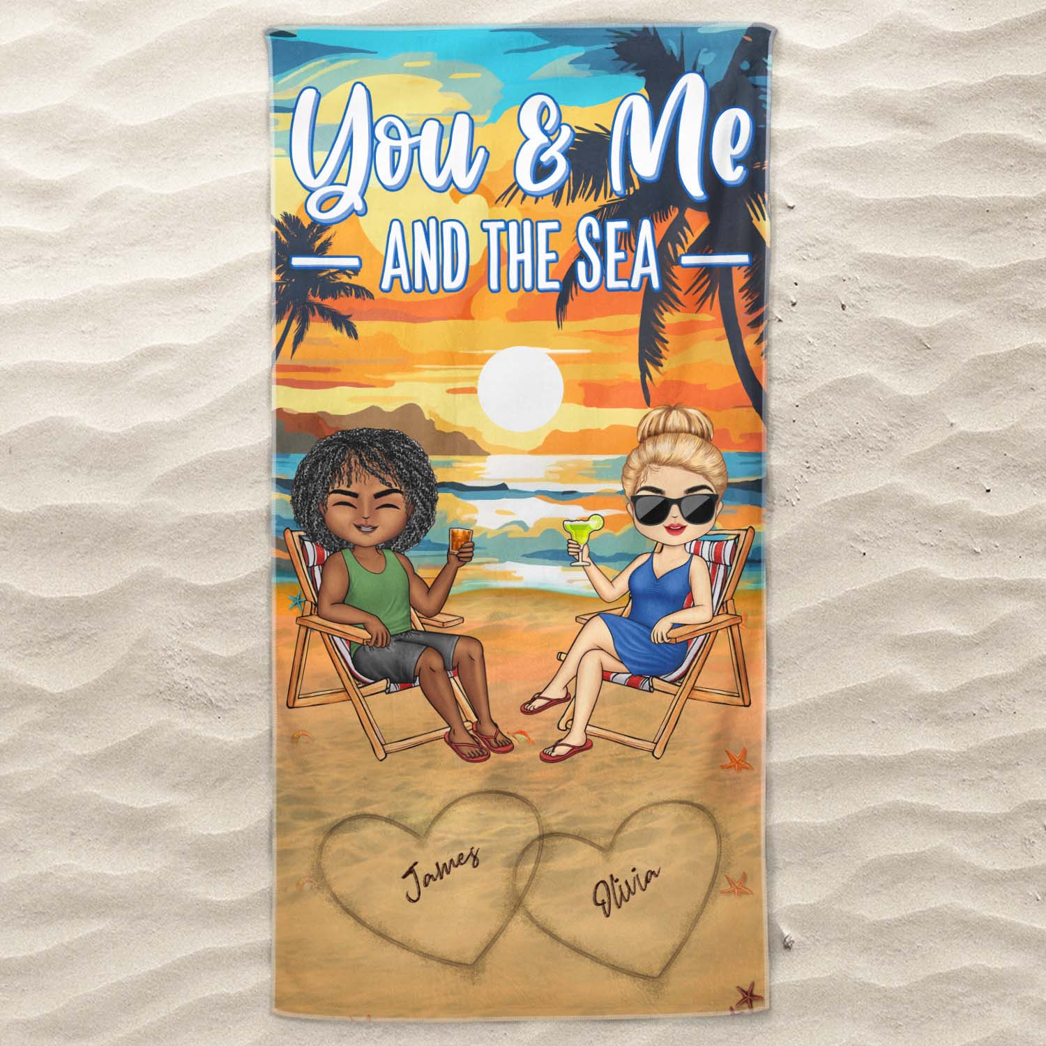 You And Me And The Sea Traveling Beach Swimming Picnic Vacation - Birthday, Funny Gift For Her, Him, Couples, Family - Personalized Custom Beach Towel - Image 3