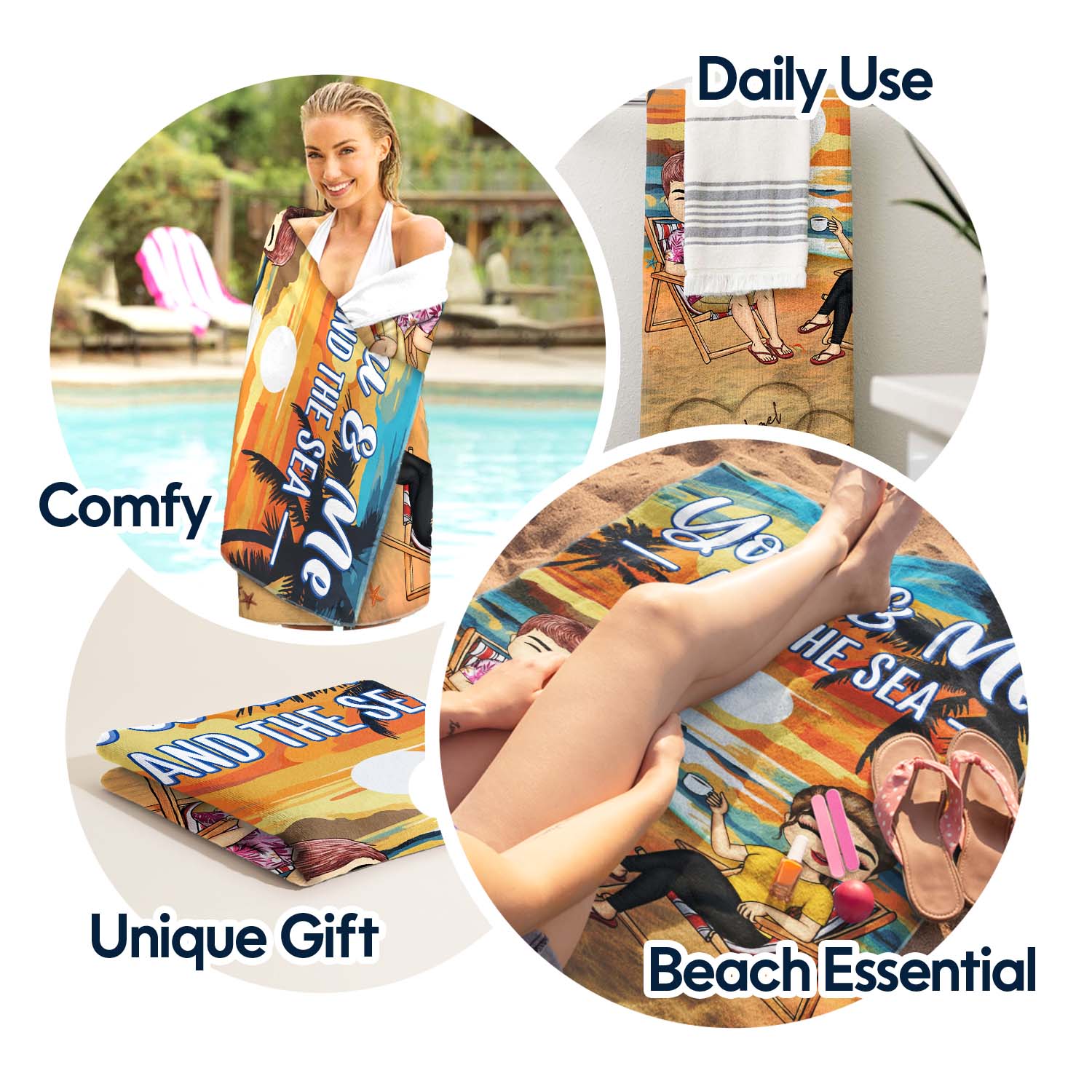 You And Me And The Sea Traveling Beach Swimming Picnic Vacation - Birthday, Funny Gift For Her, Him, Couples, Family - Personalized Custom Beach Towel - Image 5