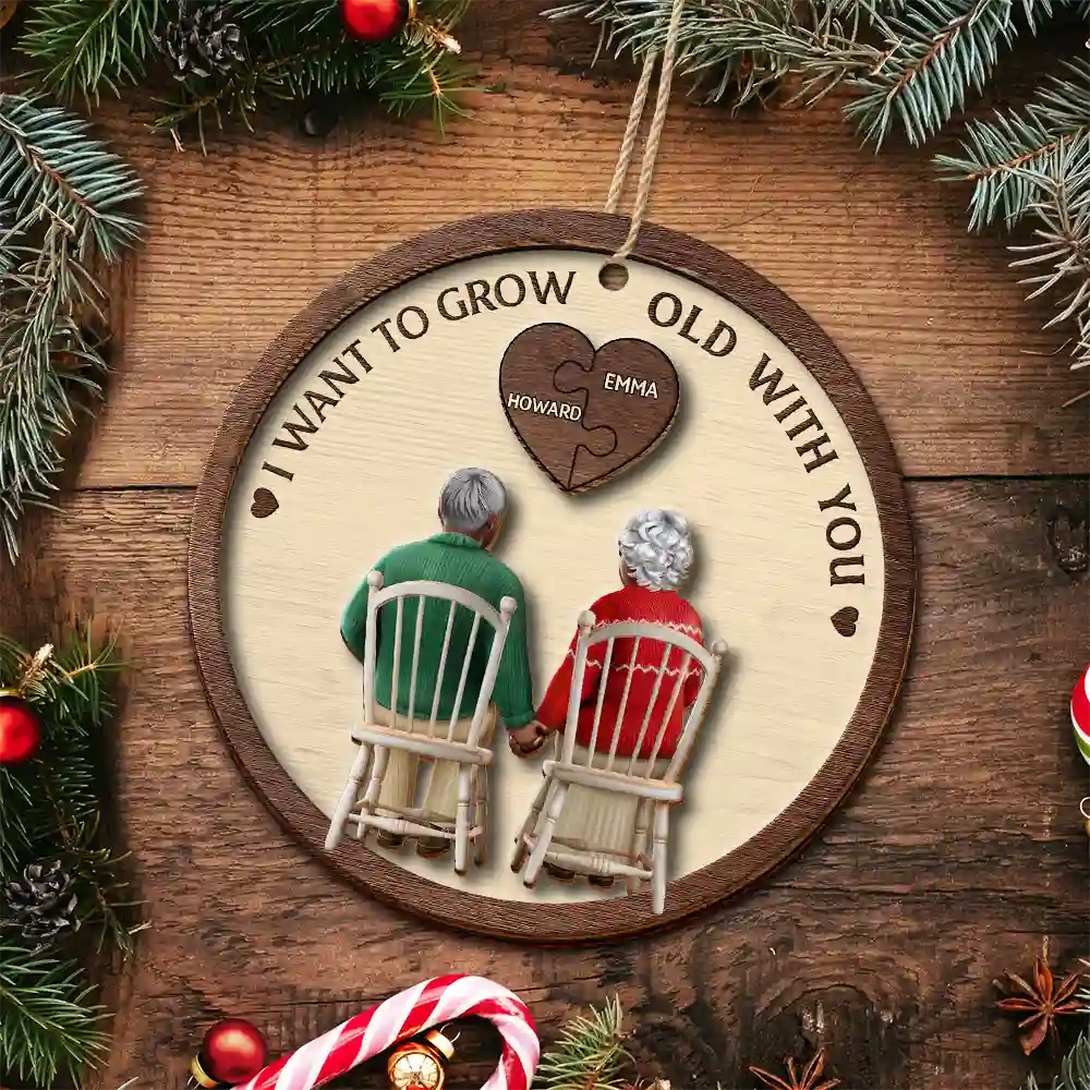 You And Me Grow Old Together - Personalized 2-Layered Wooden Ornament - Image 4