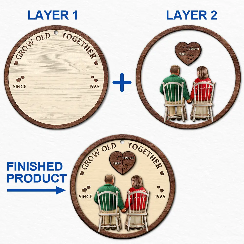 You And Me Grow Old Together - Personalized 2-Layered Wooden Ornament - Image 6