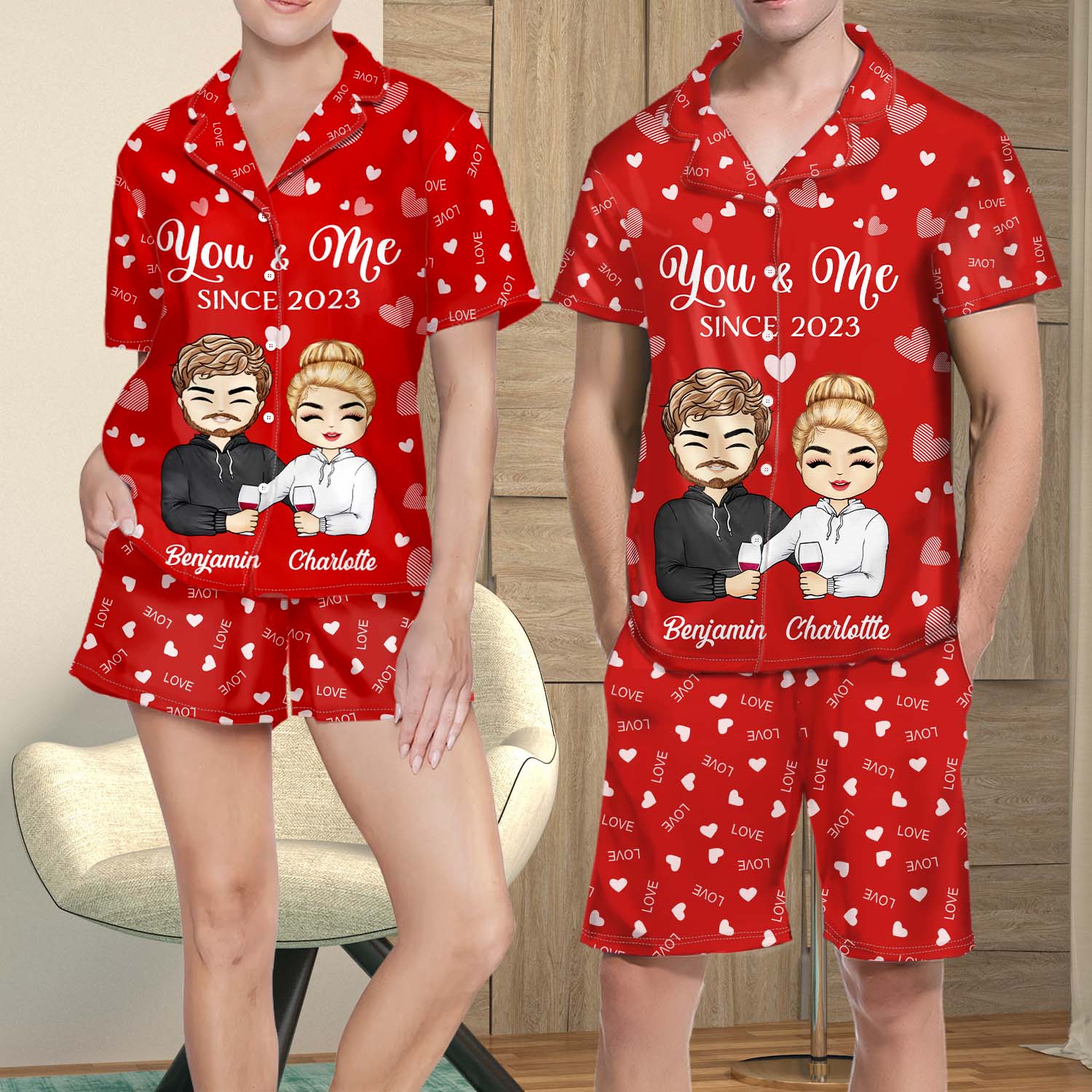 You And Me Since - Anniversary, Birthday Gift For Spouse, Husband, Wife, Boyfriend, Girlfriend - Personalized Custom Short Pajamas Set - Image 2
