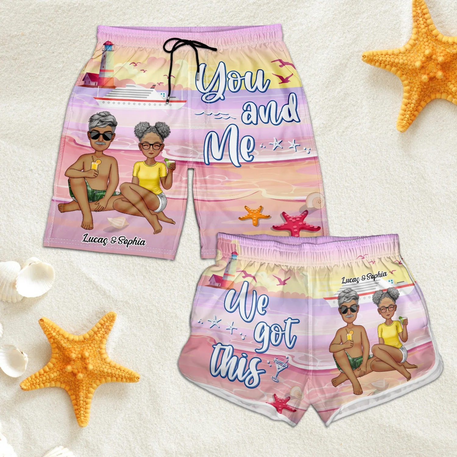 You And Me Together For Shore - Gift For Couples, Spouse, Lover, Husband, Wife, Boyfriend, Girlfriend - Personalized Couple Beach Shorts - Image 5