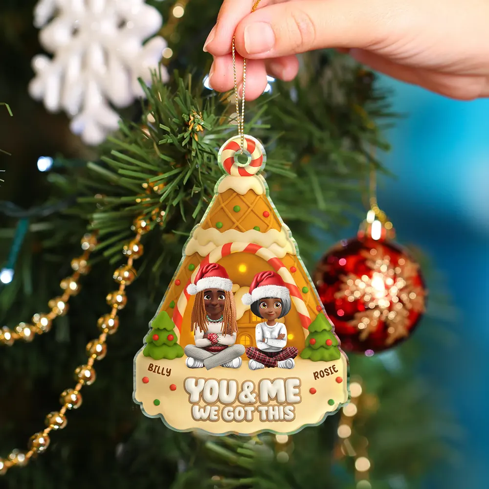 You And Me Waffle Christmas Tree - Personalized Custom Shaped Acrylic Ornament - Image 4