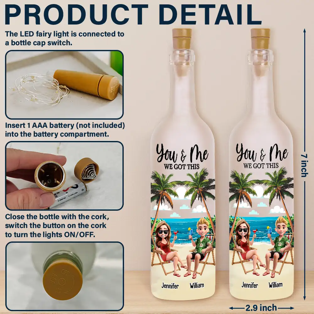 You And Me We Got This 3D Effect Couple Beach View - Personalized Bottle Light - Image 4