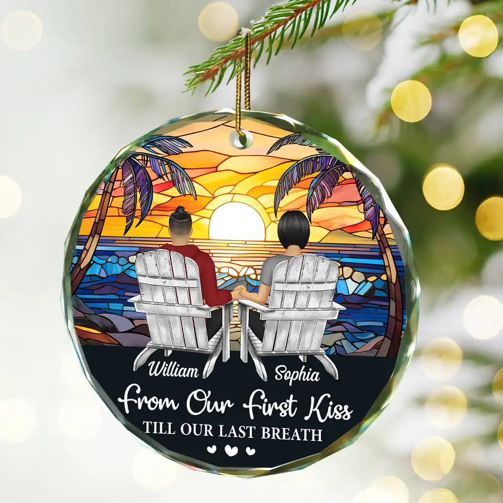 You And Me We Got This Christmas Couple - Personalized Circle Glass Ornament - Image 2