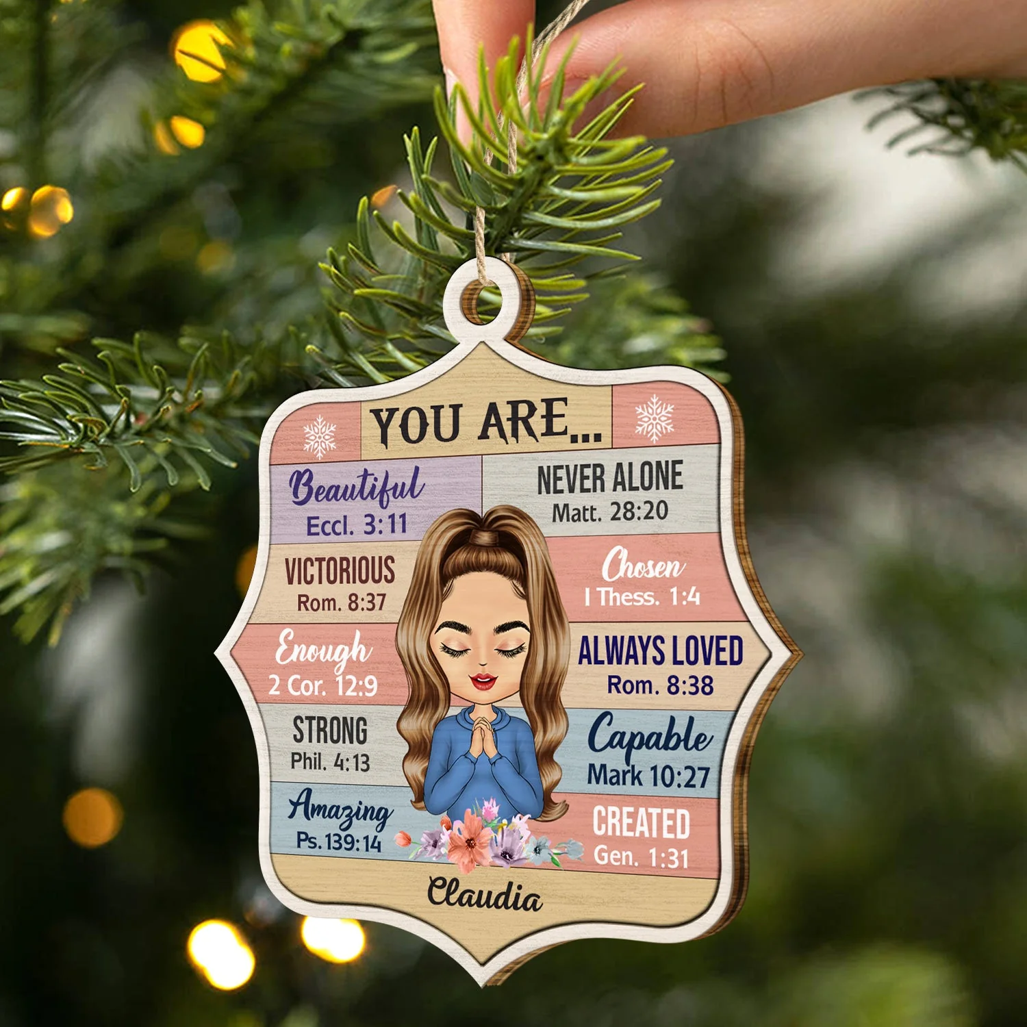 You Are Beautiful, Never Alone, Victorious, Chosen - Christmas Gift For Woman - Personalized Custom Shaped Wooden Ornament - Image 2