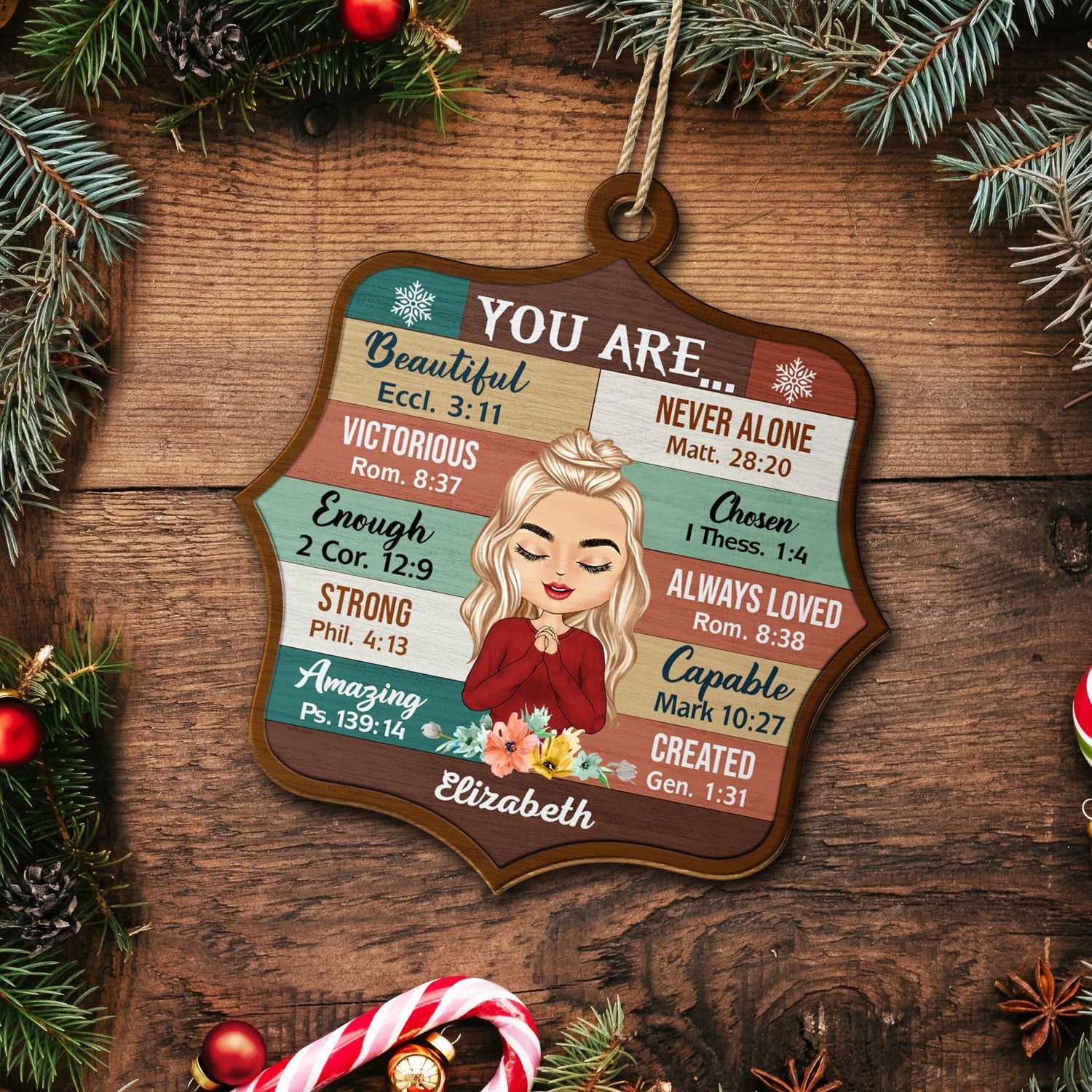 You Are Beautiful, Never Alone, Victorious, Chosen - Christmas Gift For Woman - Personalized Custom Shaped Wooden Ornament - Image 5