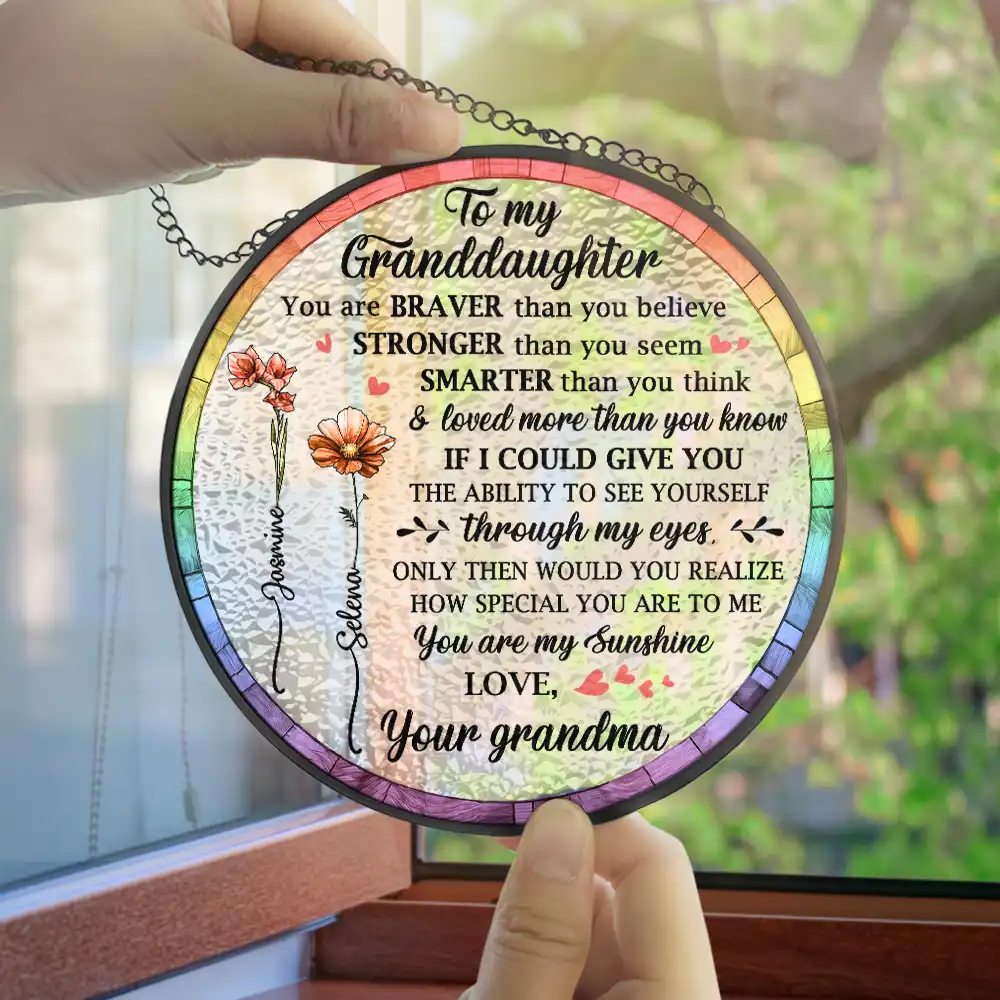 You Are Braver Than You Believe Mom Daughter - Personalized Stained Glass Window Hanging Suncatcher - Image 4