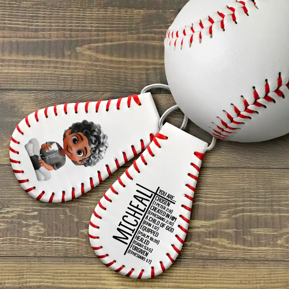 You Are Chosen Christian Baseball - Personalized Leather Baseball Keychain - Image 3
