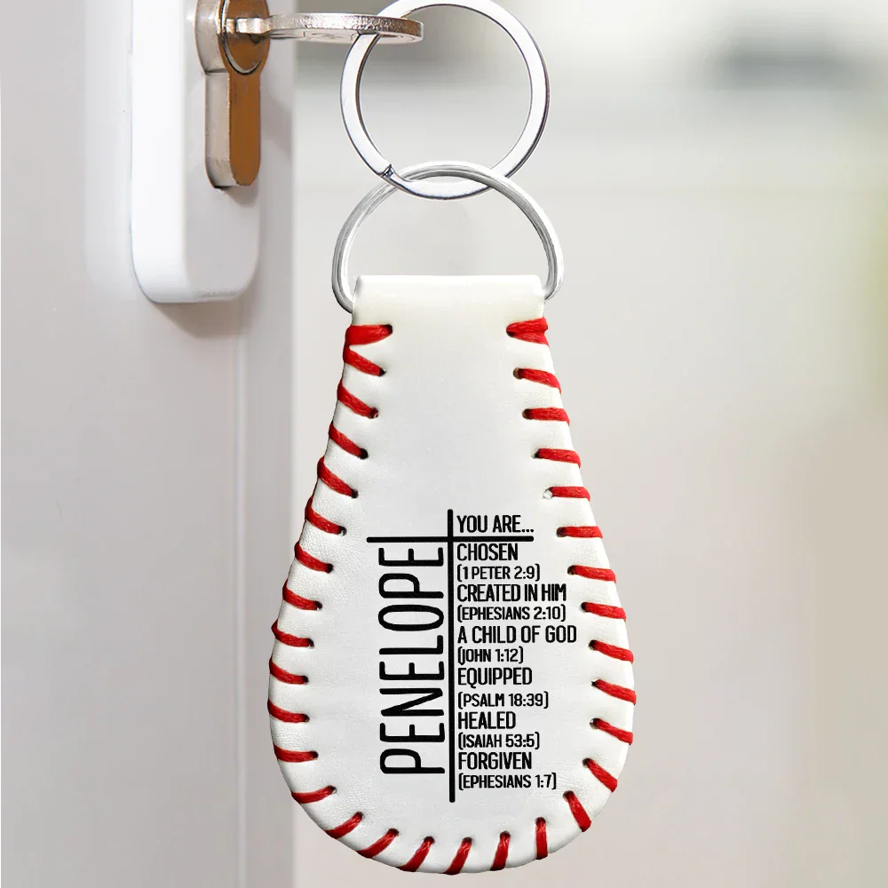 You Are Chosen Christian Baseball - Personalized Leather Baseball Keychain - Image 4