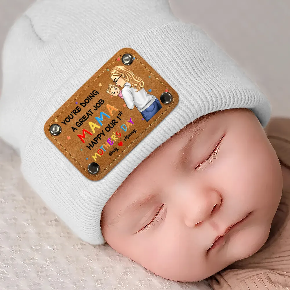 You Are Doing A Great Job Mommy - Personalized Beanie With Leather Patch - Image 4
