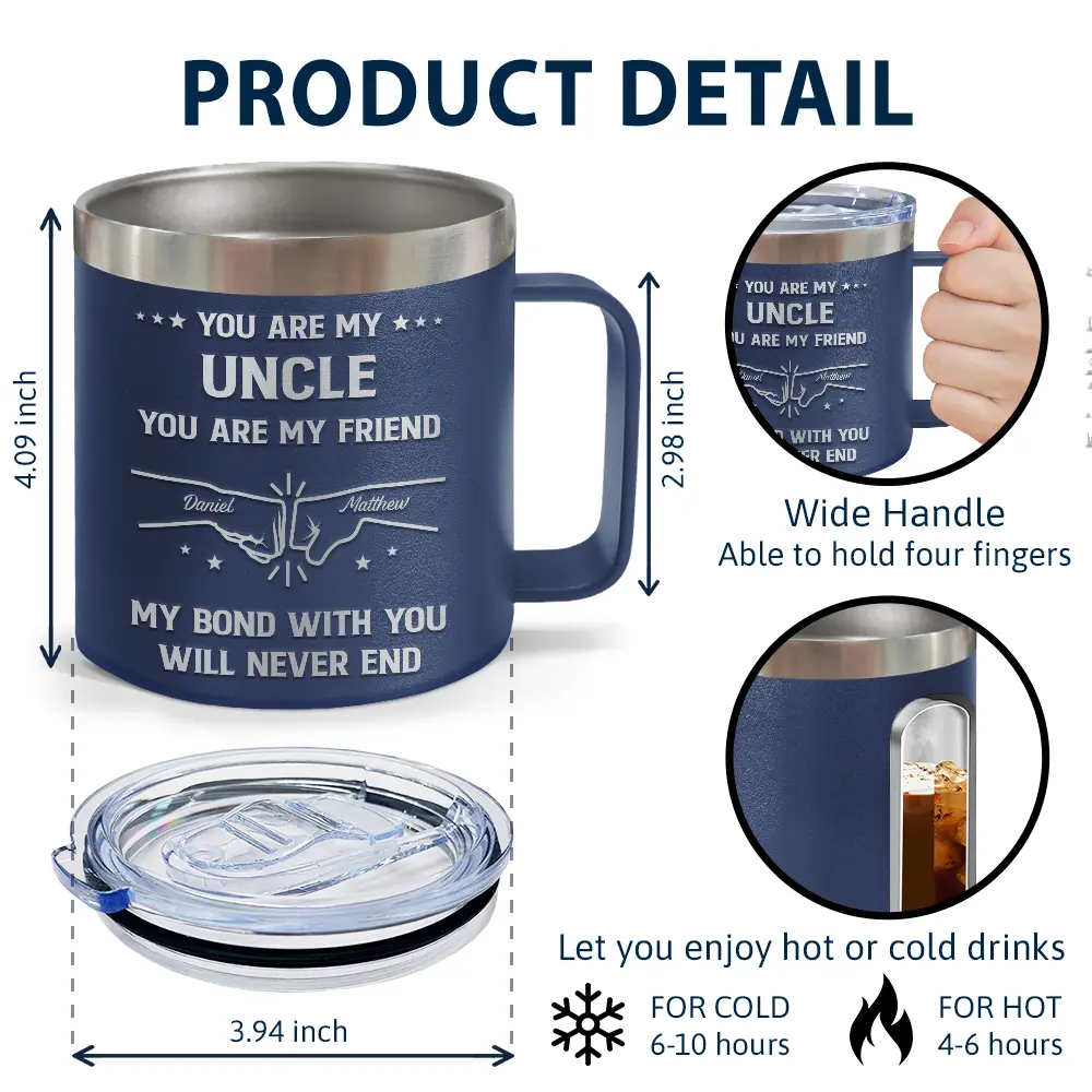 You Are My Brother My Friend - Personalized 14oz Stainless Steel Tumbler With Handle - Image 4