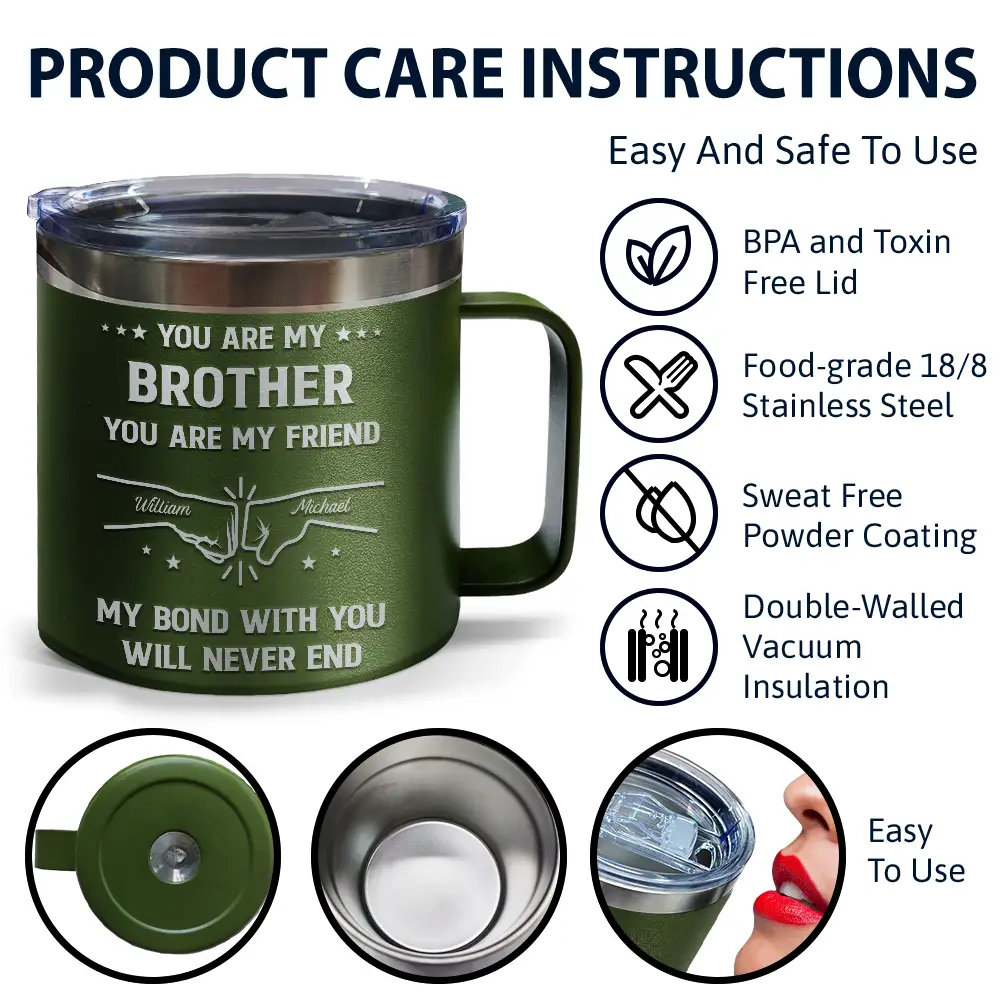 You Are My Brother My Friend - Personalized 14oz Stainless Steel Tumbler With Handle - Image 6