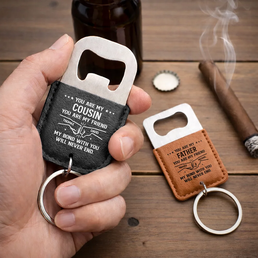 You Are My Brother My Friend - Personalized Leather Bottle Opener Keychain - Image 2