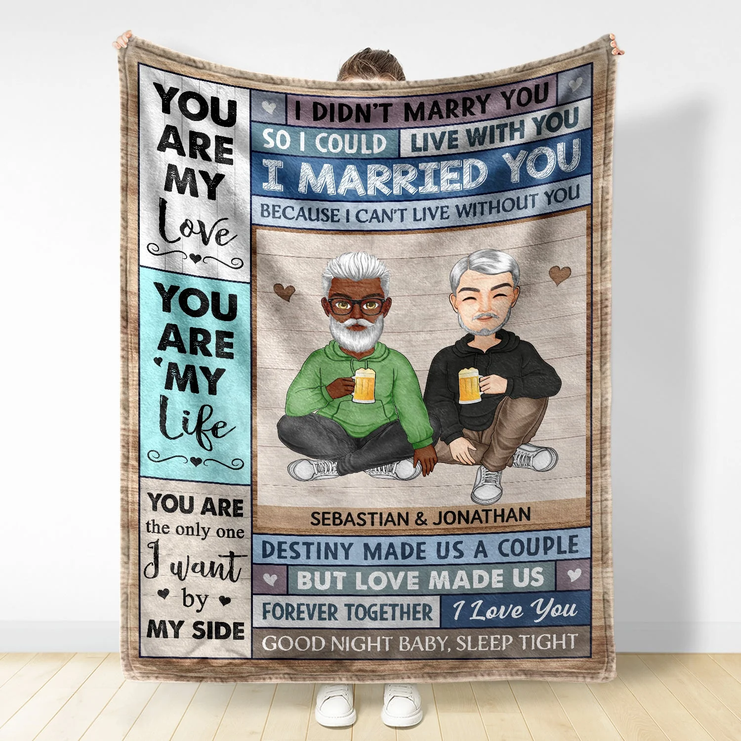 You Are My Love I Married You Because I Can't Live Without You Cartoon Husband Wife - Gift For Couples - Personalized Fleece Blanket - Image 2