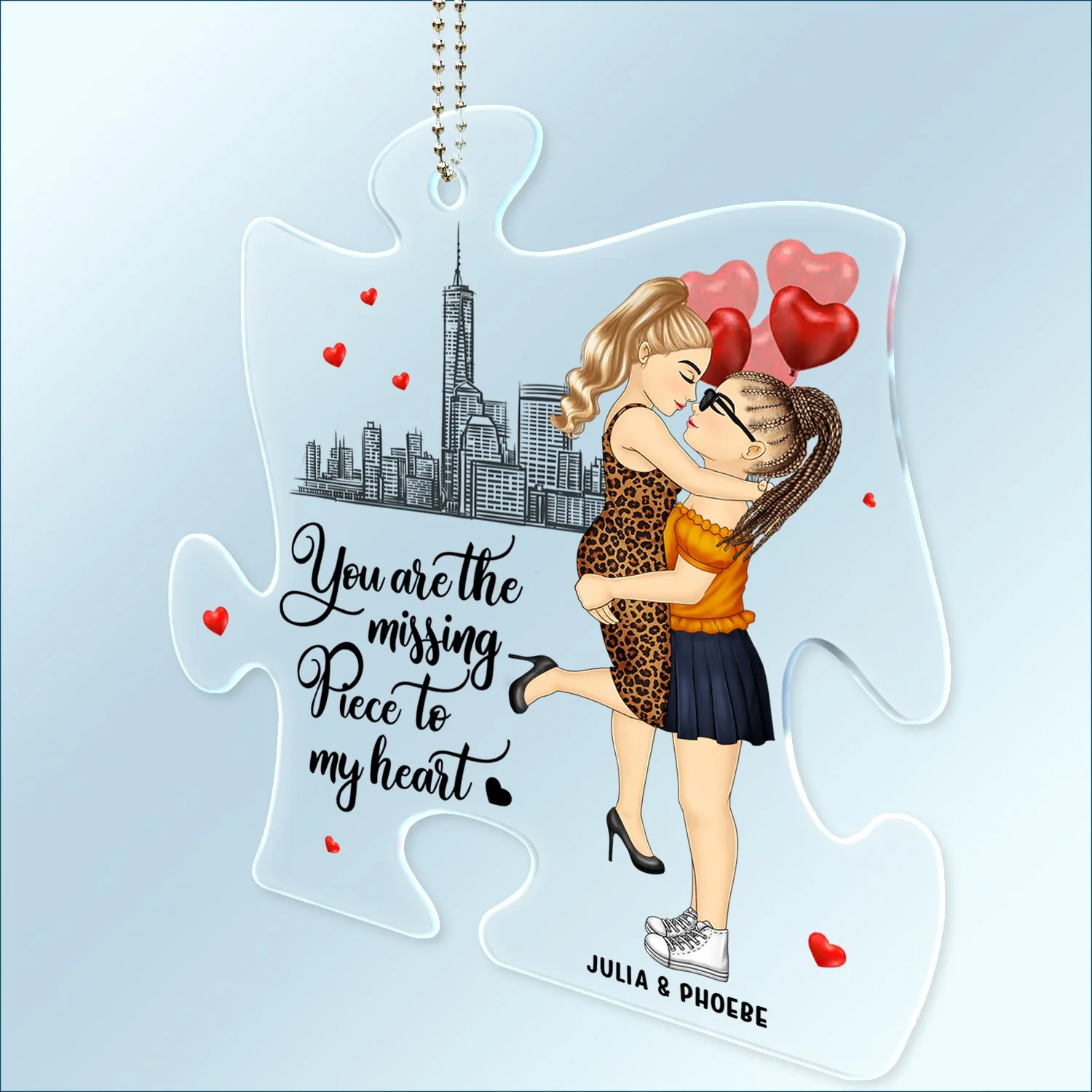 You Are My Missing Piece To My Heart - Anniversary Gift For Spouse, Lover, Husband, Wife, Boyfriend, Girlfriend, Couple - Personalized Acrylic Car Hanger - Image 2