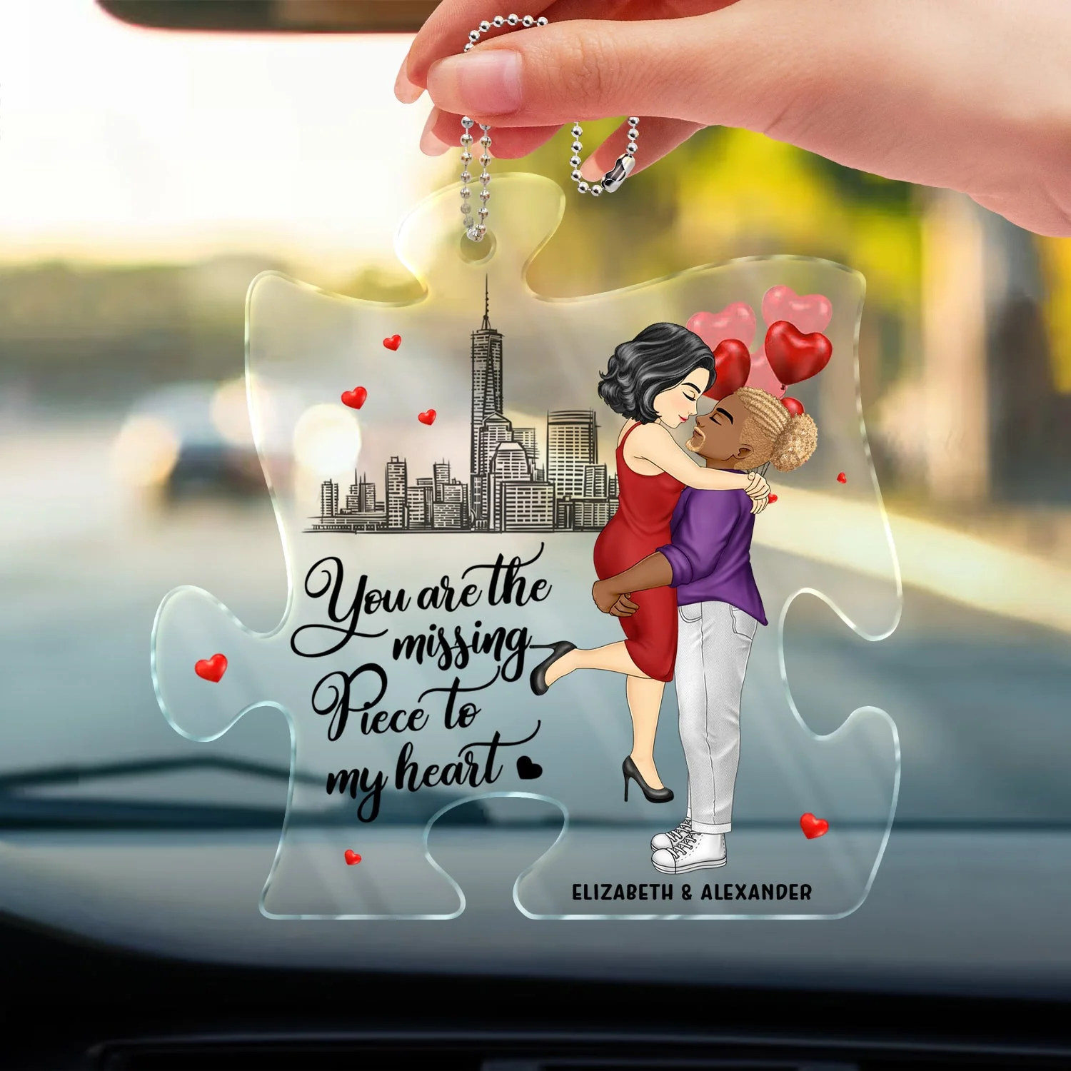 You Are My Missing Piece To My Heart - Anniversary Gift For Spouse, Lover, Husband, Wife, Boyfriend, Girlfriend, Couple - Personalized Acrylic Car Hanger - Image 3