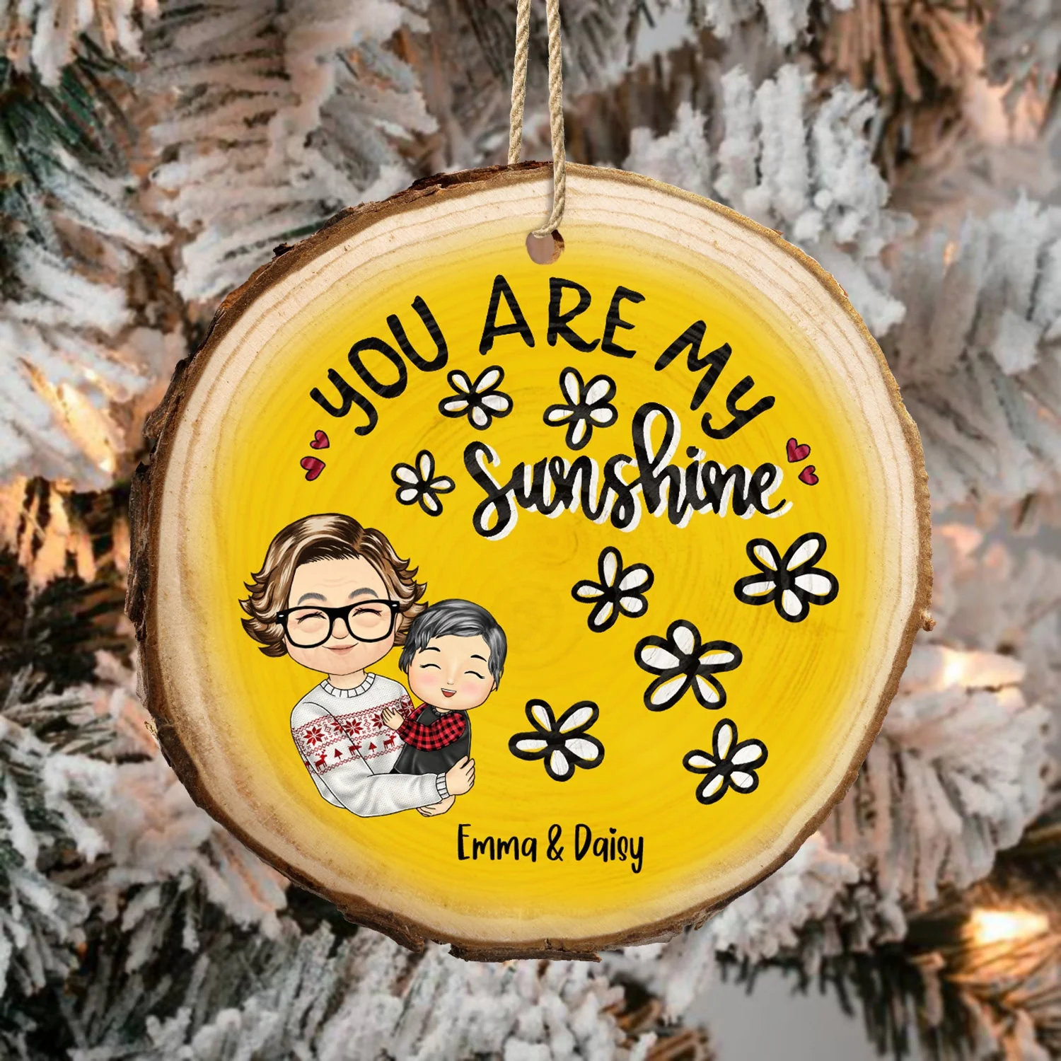 You Are My Sunshine Grandkids - Christmas Gift For Grandmother, Mother, Grandkids - Personalized Wood Slice Ornament - Image 4