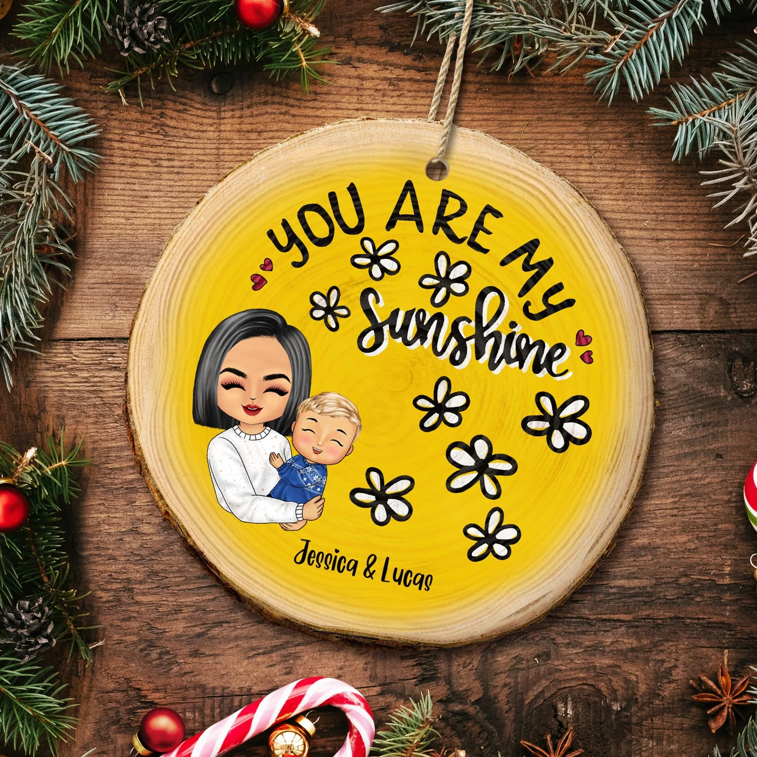 You Are My Sunshine Grandkids - Christmas Gift For Grandmother, Mother, Grandkids - Personalized Wood Slice Ornament - Image 5