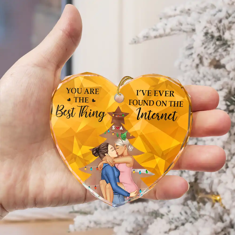 You Are The Best Thing Christmas Couples - Personalized Heart Shaped Glass Ornament - Image 3
