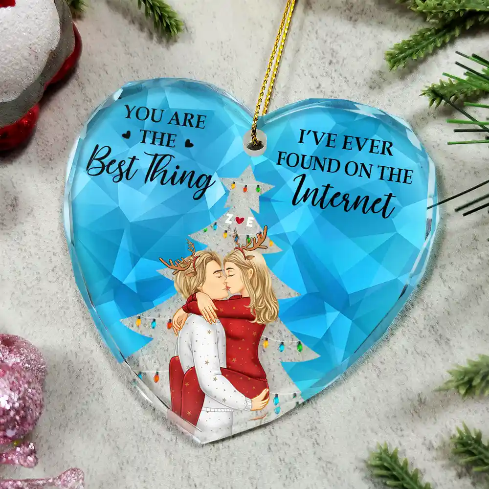 You Are The Best Thing Christmas Couples - Personalized Heart Shaped Glass Ornament - Image 4