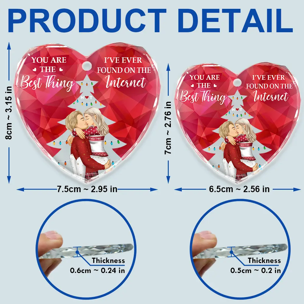 You Are The Best Thing Christmas Couples - Personalized Heart Shaped Glass Ornament - Image 5