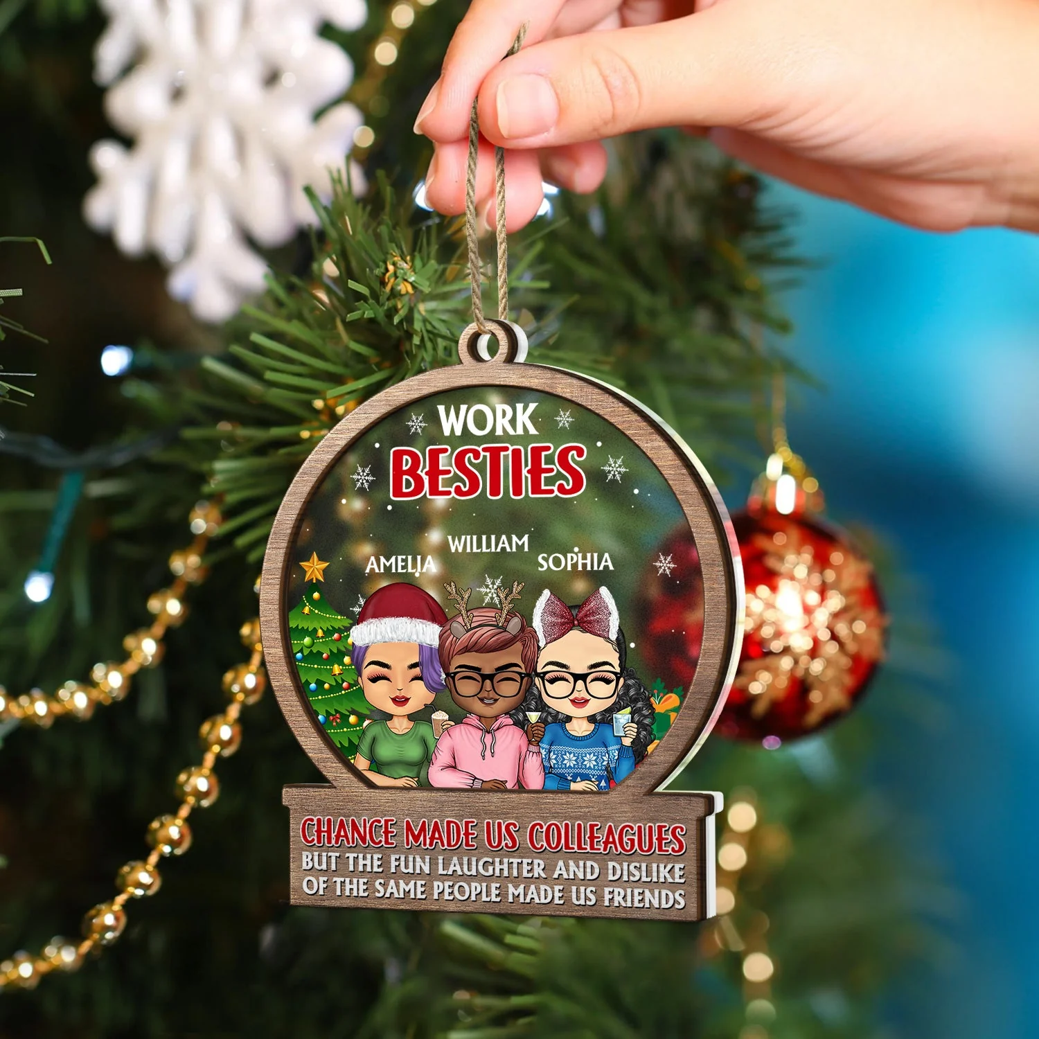 You Are The Reason I Don't Punch People At Work - Christmas Gifts For Colleagues, Coworker, Besties - Personalized 2-Layered Mix Ornament - Image 4