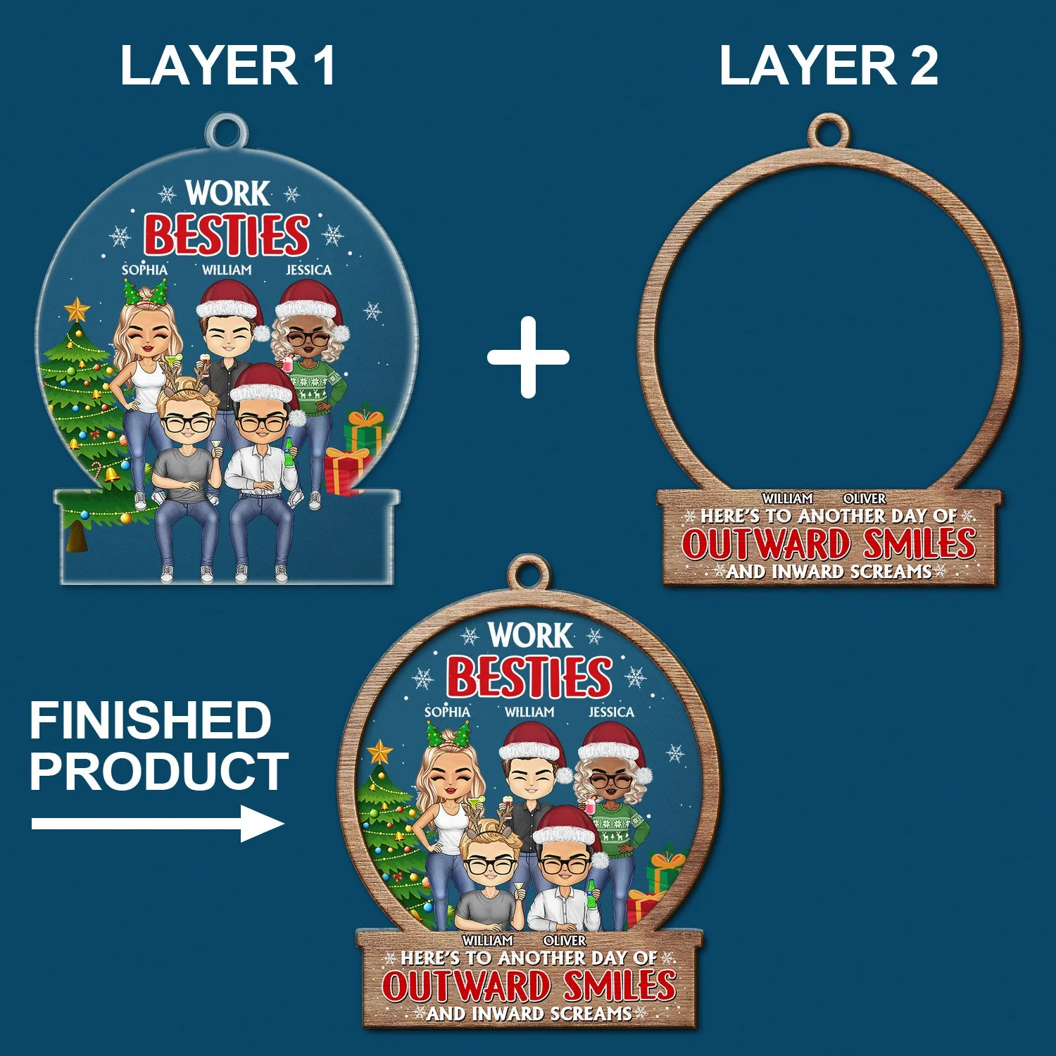 You Are The Reason I Don't Punch People At Work - Christmas Gifts For Colleagues, Coworker, Besties - Personalized 2-Layered Mix Ornament - Image 6