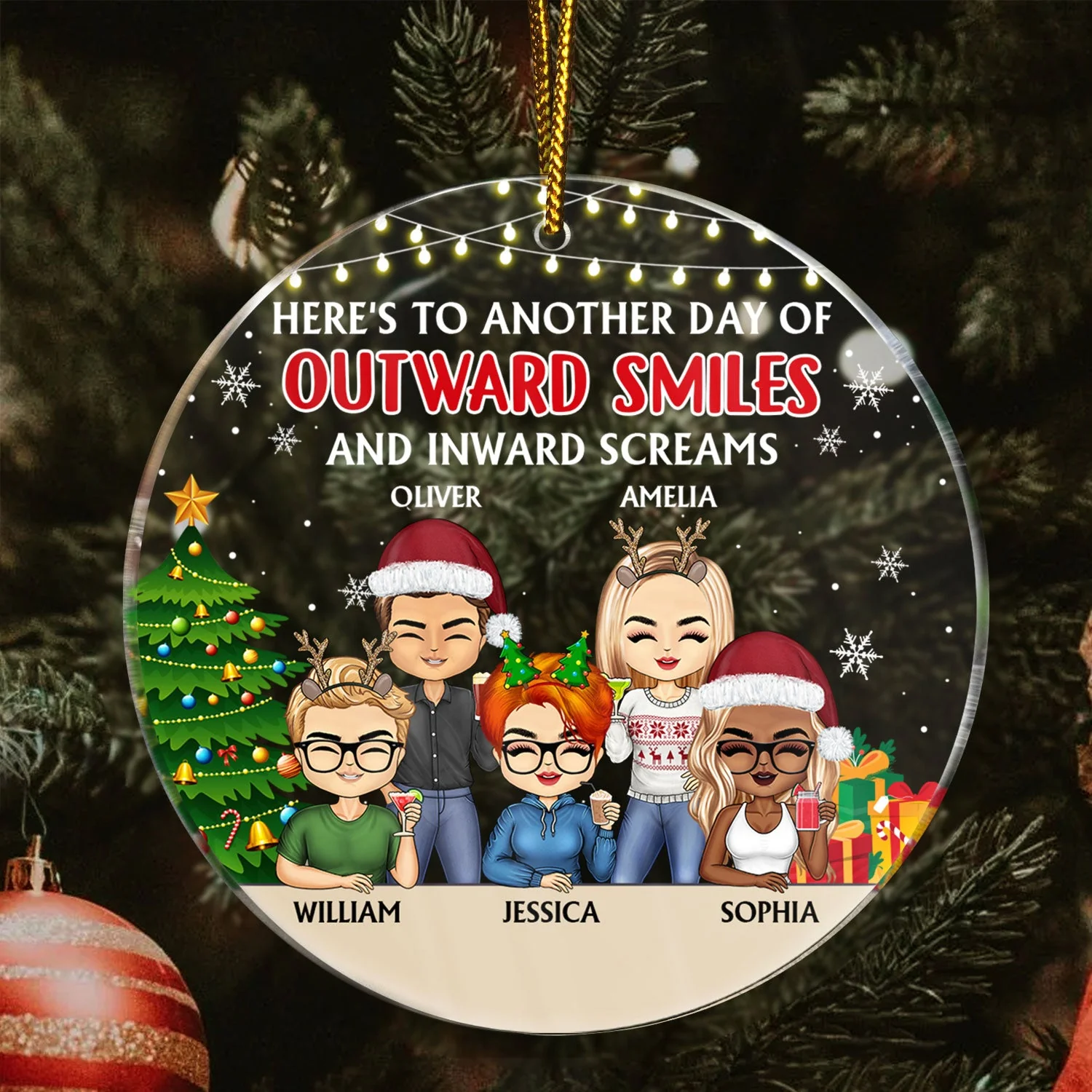You Are The Reason I Don't Punch People At Work - Christmas Gifts For Colleagues, Coworker, Besties - Personalized Circle Acrylic Ornament - Image 3