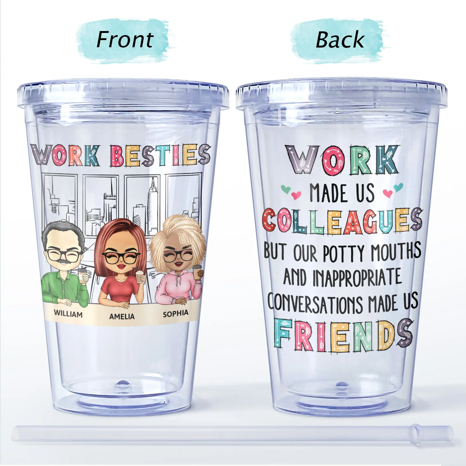 You Are The Reason I Don't Punch People At Work Colorful - Funny, Anniversary, Birthday Gifts For Colleagues, Coworker, Besties - Personalized Acrylic Insulated Tumbler With Straw - Image 4
