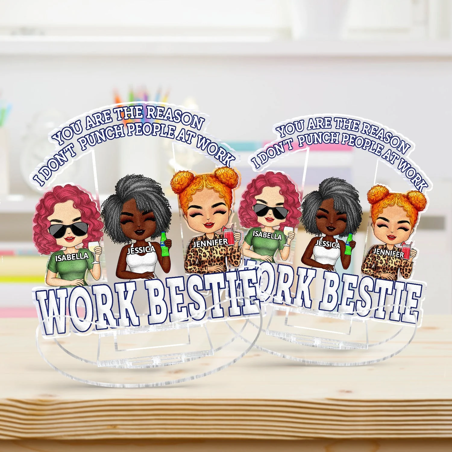 You Are The Reason I Don't Punch People At Work - Funny, Anniversary, Birthday Gifts For Colleagues, Coworker, Besties - Personalized Acrylic Shaking Stand - Image 3