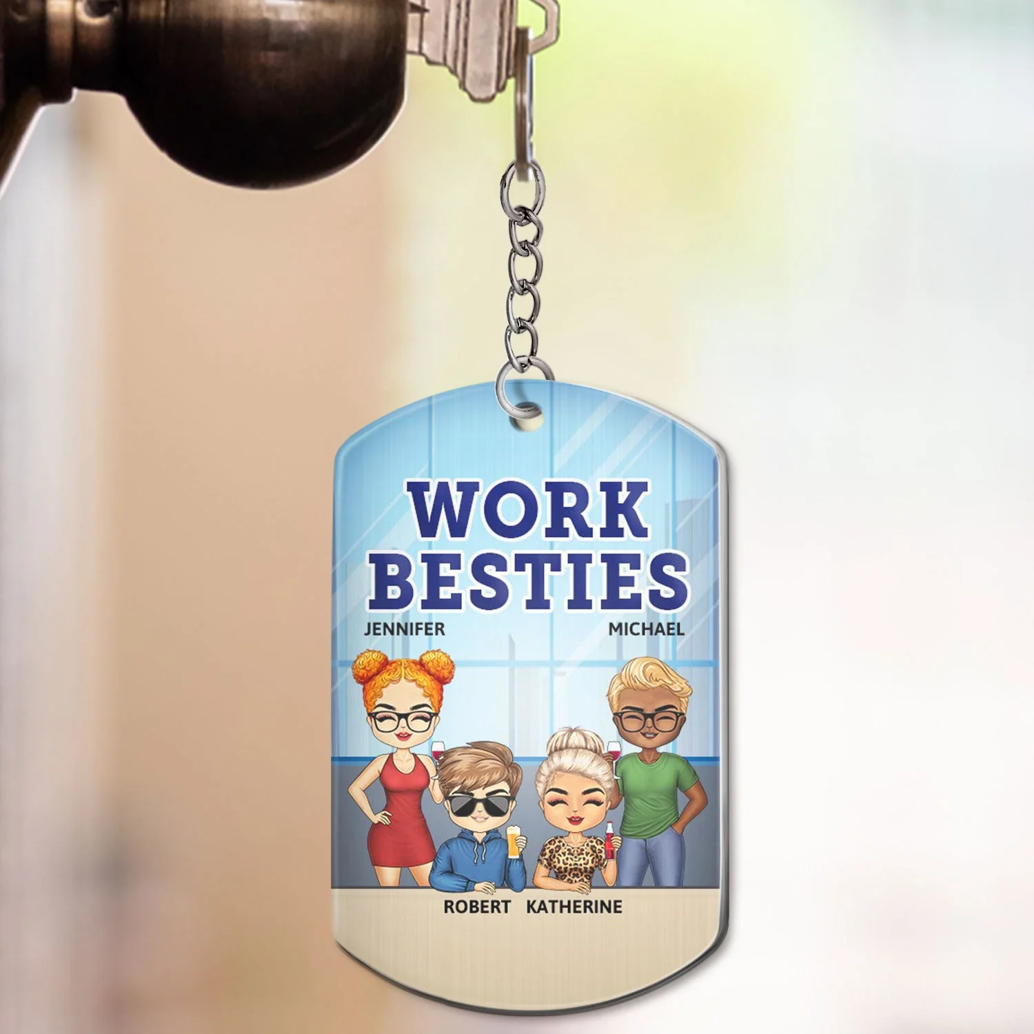 You Are The Reason I Don't Punch People At Work - Funny, Anniversary, Birthday Gifts For Colleagues, Coworker, Besties - Personalized Aluminum Keychain - Image 3