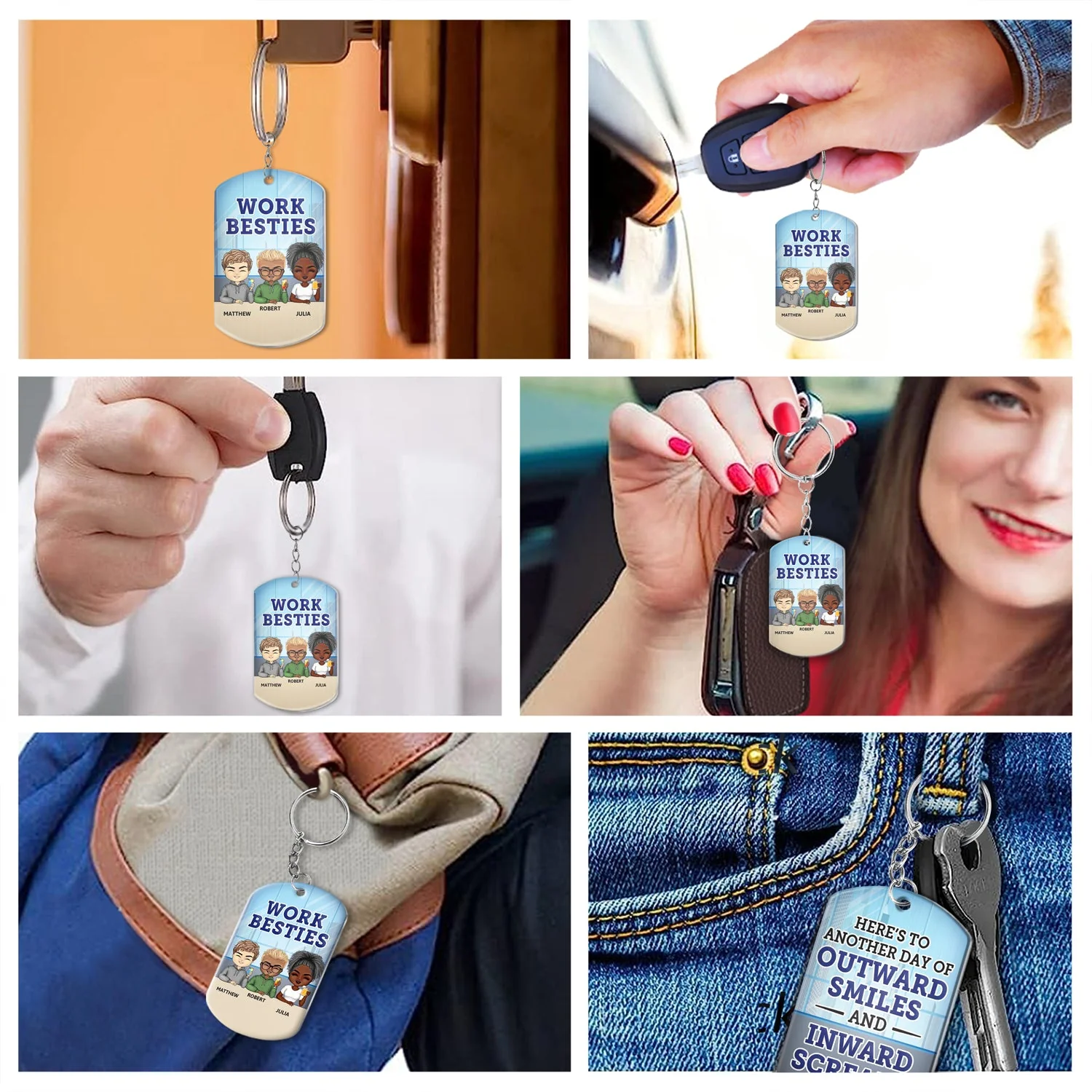 You Are The Reason I Don't Punch People At Work - Funny, Anniversary, Birthday Gifts For Colleagues, Coworker, Besties - Personalized Aluminum Keychain - Image 6
