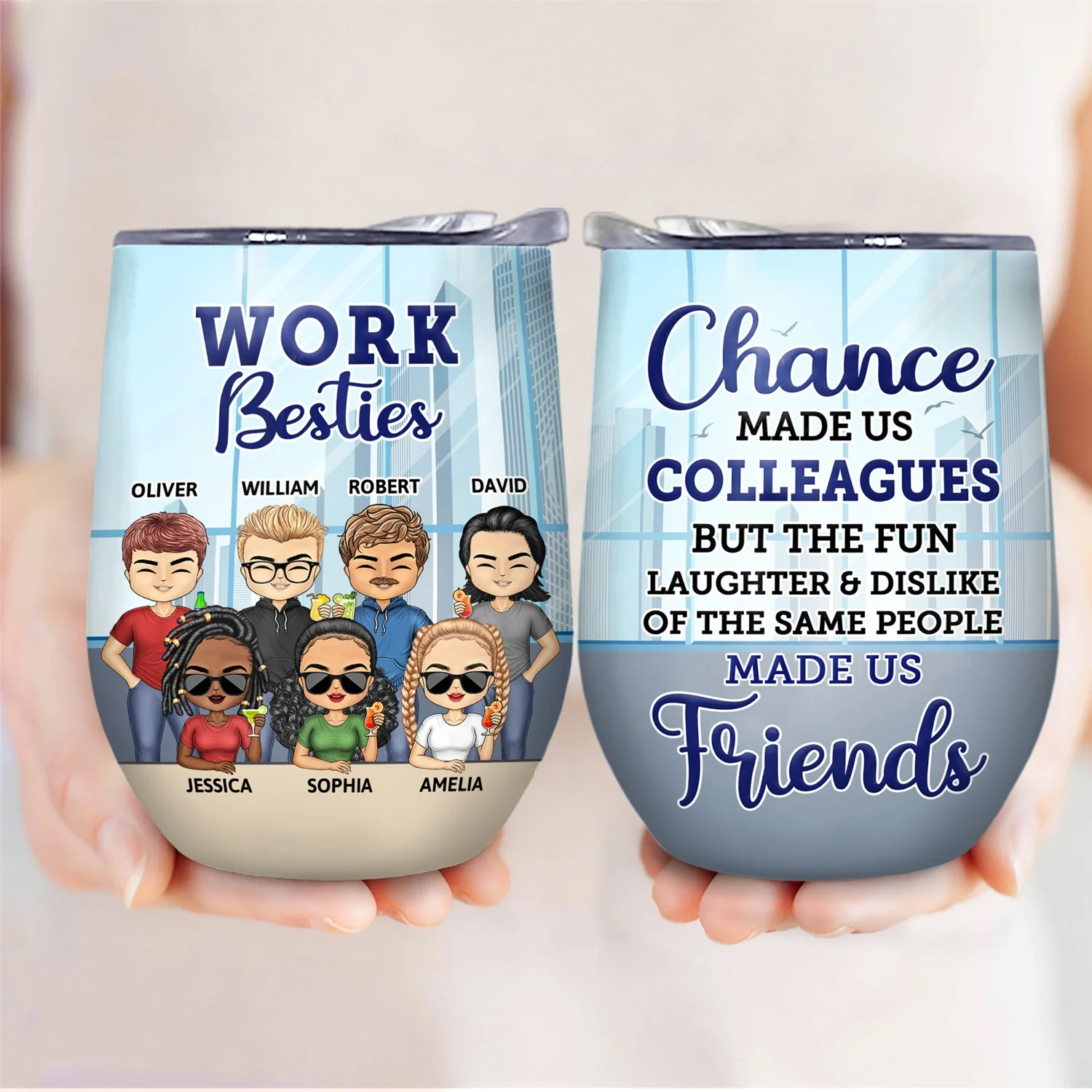 You Are The Reason I Don't Punch People At Work - Funny, Anniversary, Birthday Gifts For Colleagues, Coworker, Besties - Personalized Custom Wine Tumbler - Image 3
