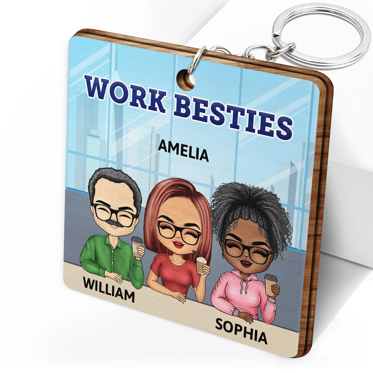 You Are The Reason I Don't Punch People At Work - Funny, Anniversary, Birthday Gifts For Colleagues, Coworker, Besties - Personalized Custom Wooden Keychain - Image 2