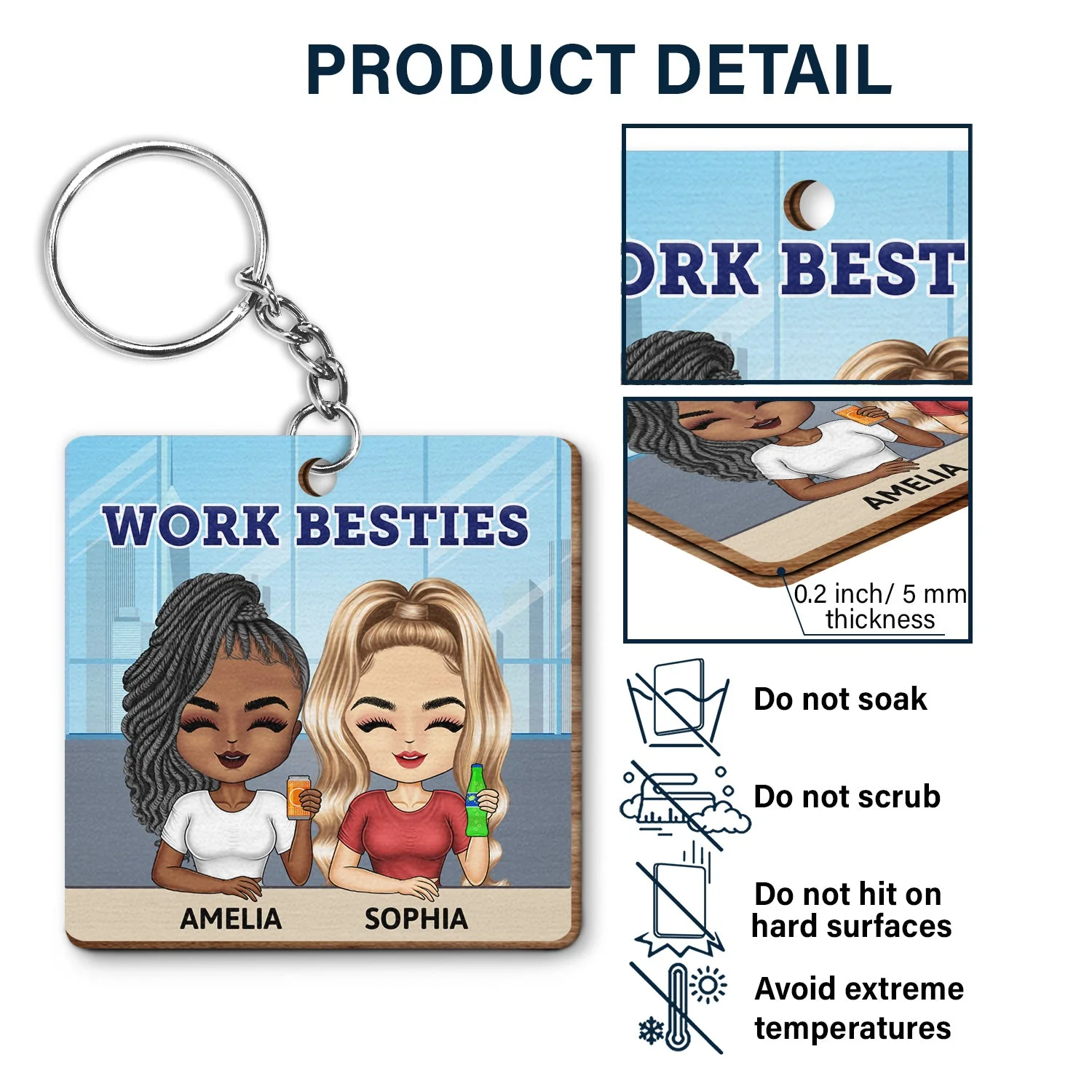 You Are The Reason I Don't Punch People At Work - Funny, Anniversary, Birthday Gifts For Colleagues, Coworker, Besties - Personalized Custom Wooden Keychain - Image 5