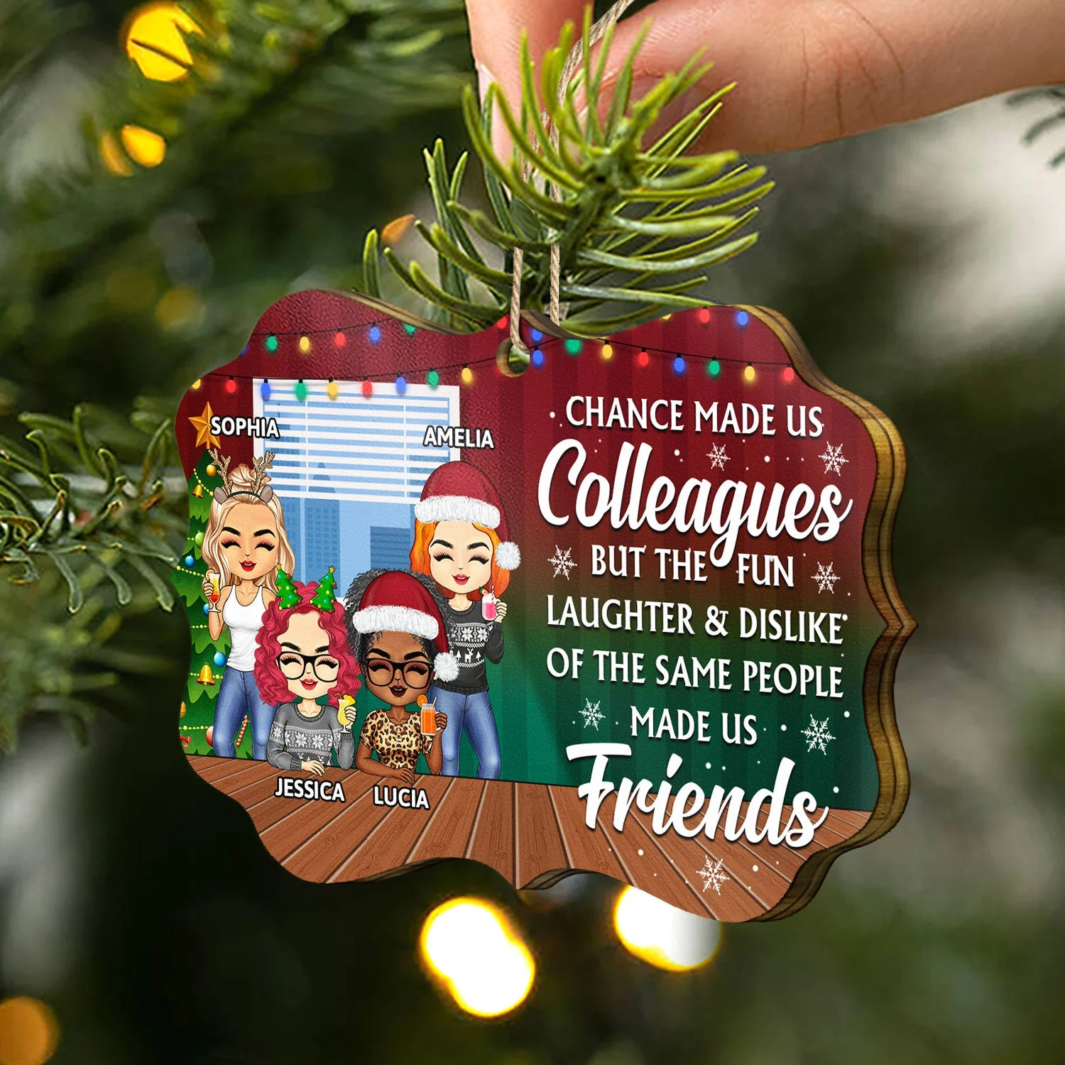 You Are The Reason I Don't Punch People At Work Green - Christmas Gifts For Colleagues, Coworker, Besties - Personalized Medallion Wooden Ornament - Image 2