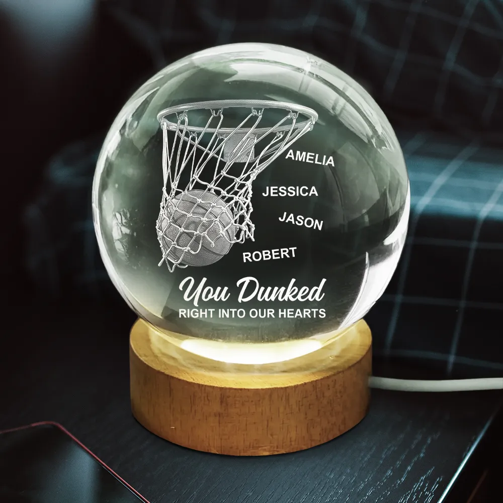 You Dunked Right Into Our Heart Basketball Dad Grandpa - Personalized Crystal Globe Lamp - Image 3