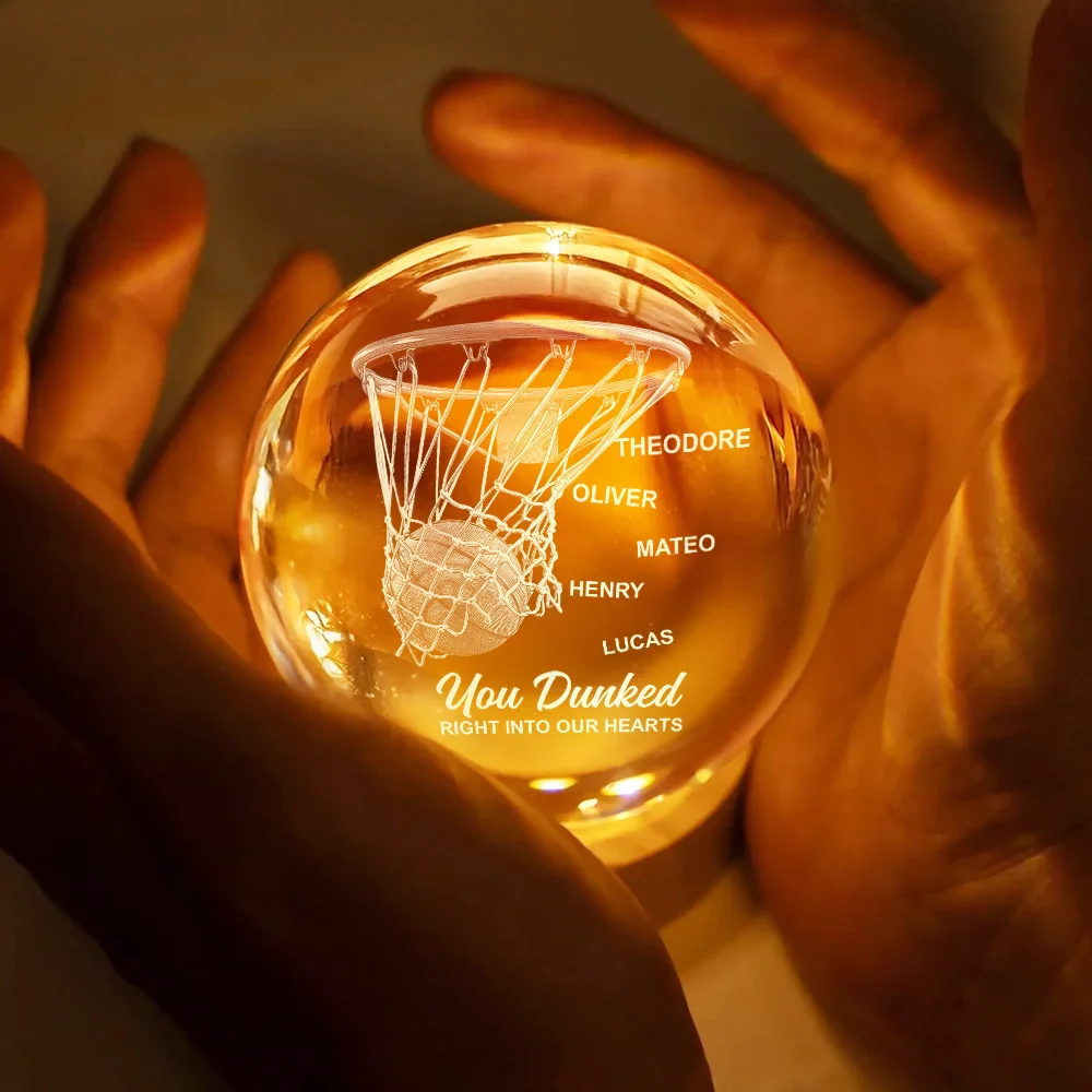 You Dunked Right Into Our Heart Basketball Dad Grandpa - Personalized Crystal Globe Lamp - Image 4