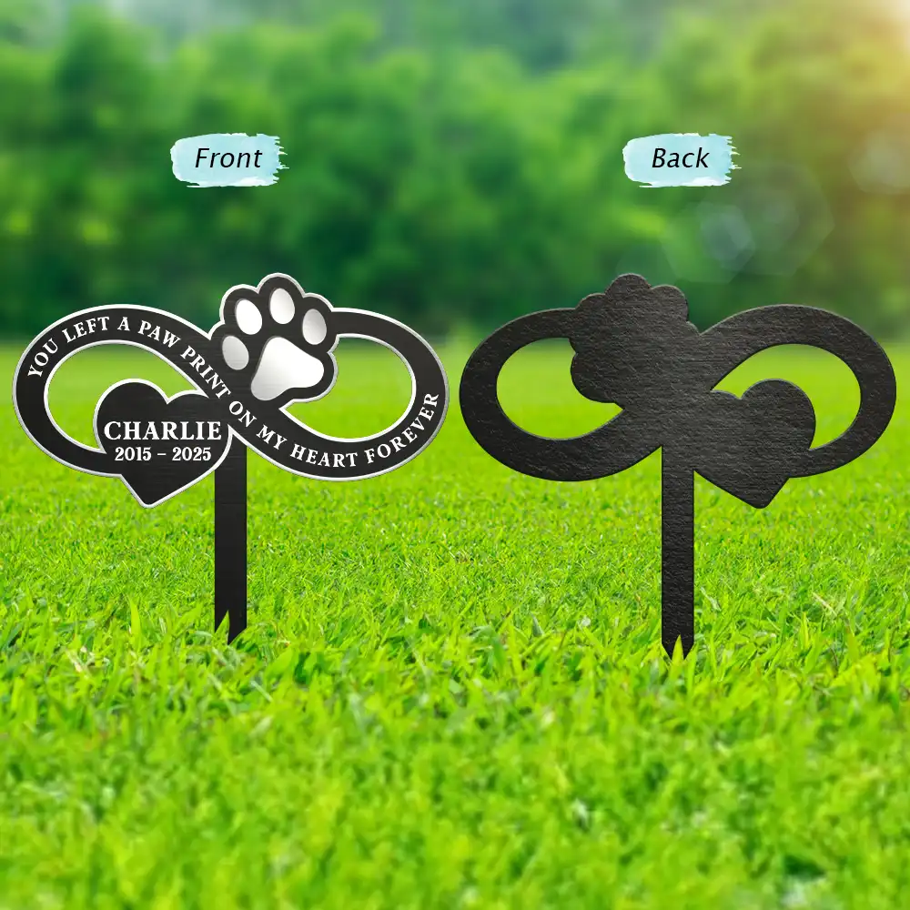 You Left A Paw Print On Our Hearts Forever - Personalized Metal Garden Stake - Image 2
