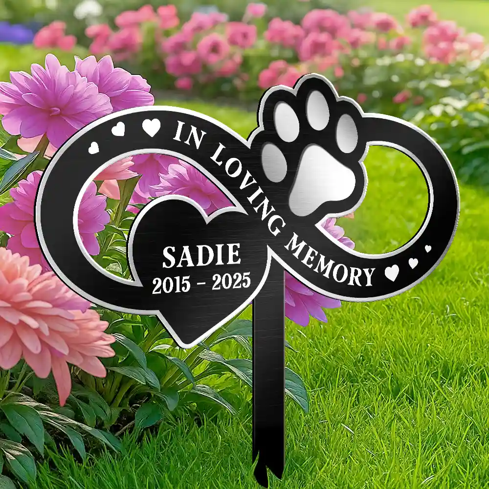 You Left A Paw Print On Our Hearts Forever - Personalized Metal Garden Stake - Image 4