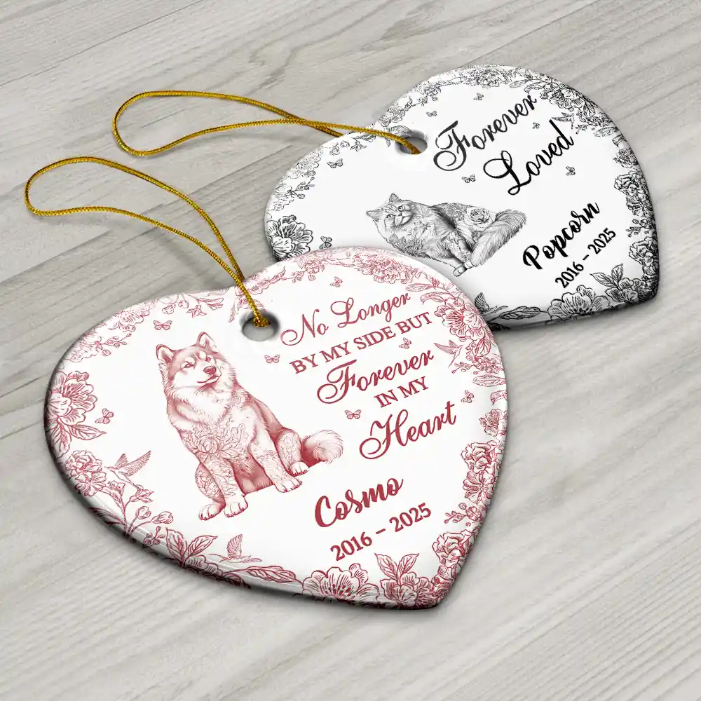 You Left A Paw Print On Our Hearts Memorial Dog Cat - Personalized Heart Ceramic Ornament - Image 6