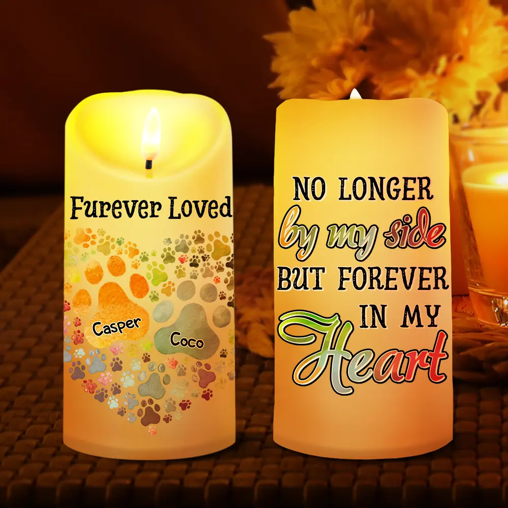 You Left Paw Prints On My Heart Memorial Dog Cat Pet - Personalized Flameless LED Candle - Image 2