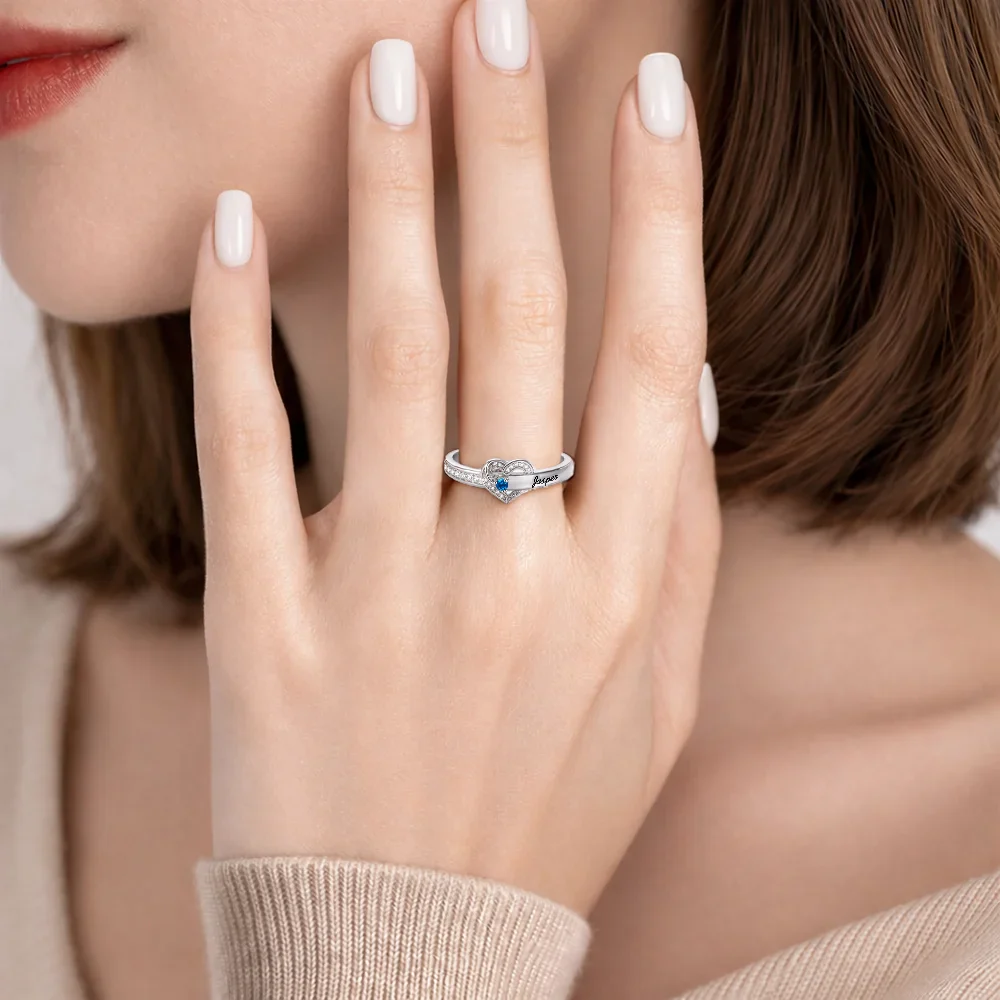 You Left Paw Prints On My Heart - Personalized Birthstone Heart Ring - Image 4